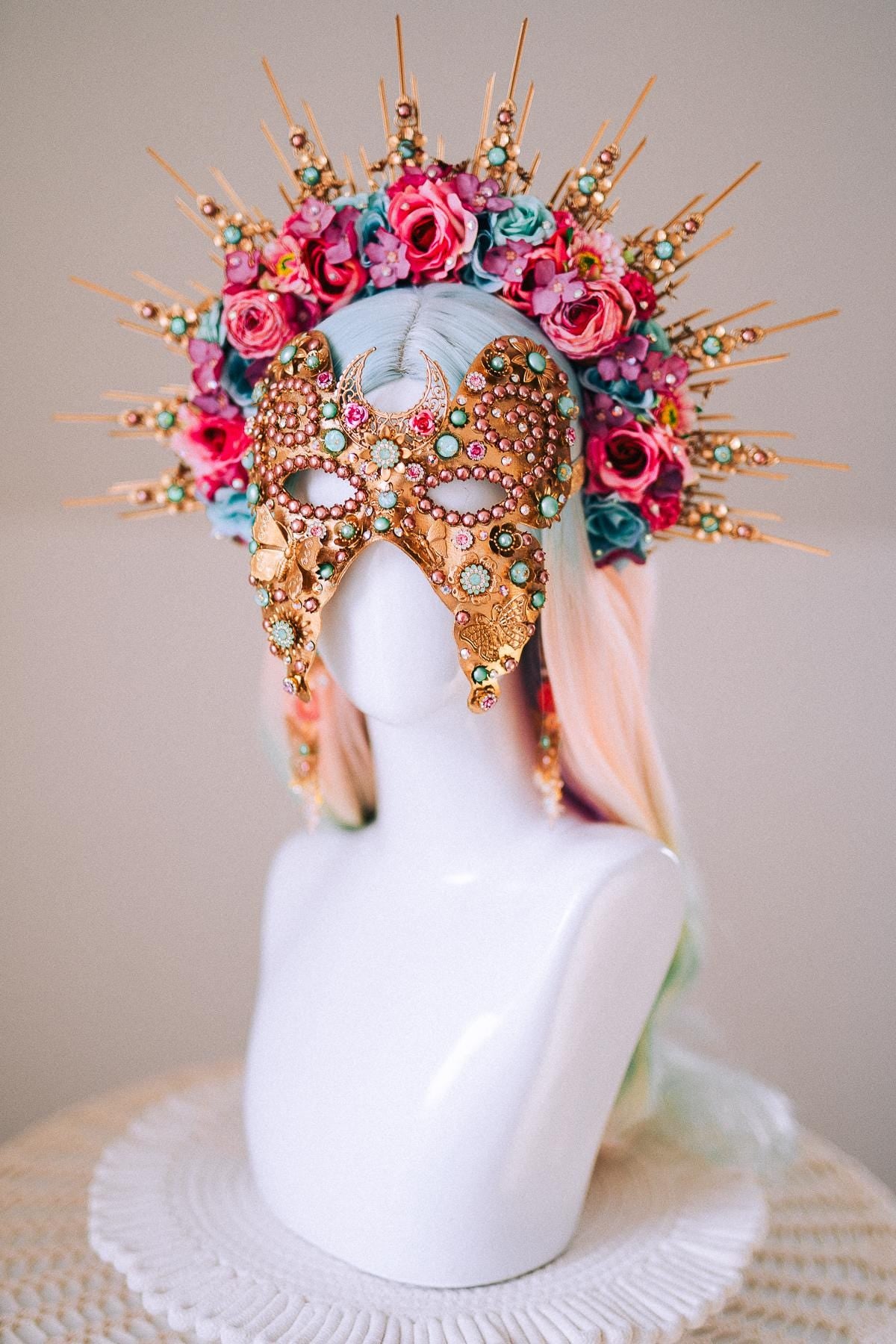 Butterfly Floral Halo Crown Gold Flower Goddess Headpiece Festival Wedding Statement Crown