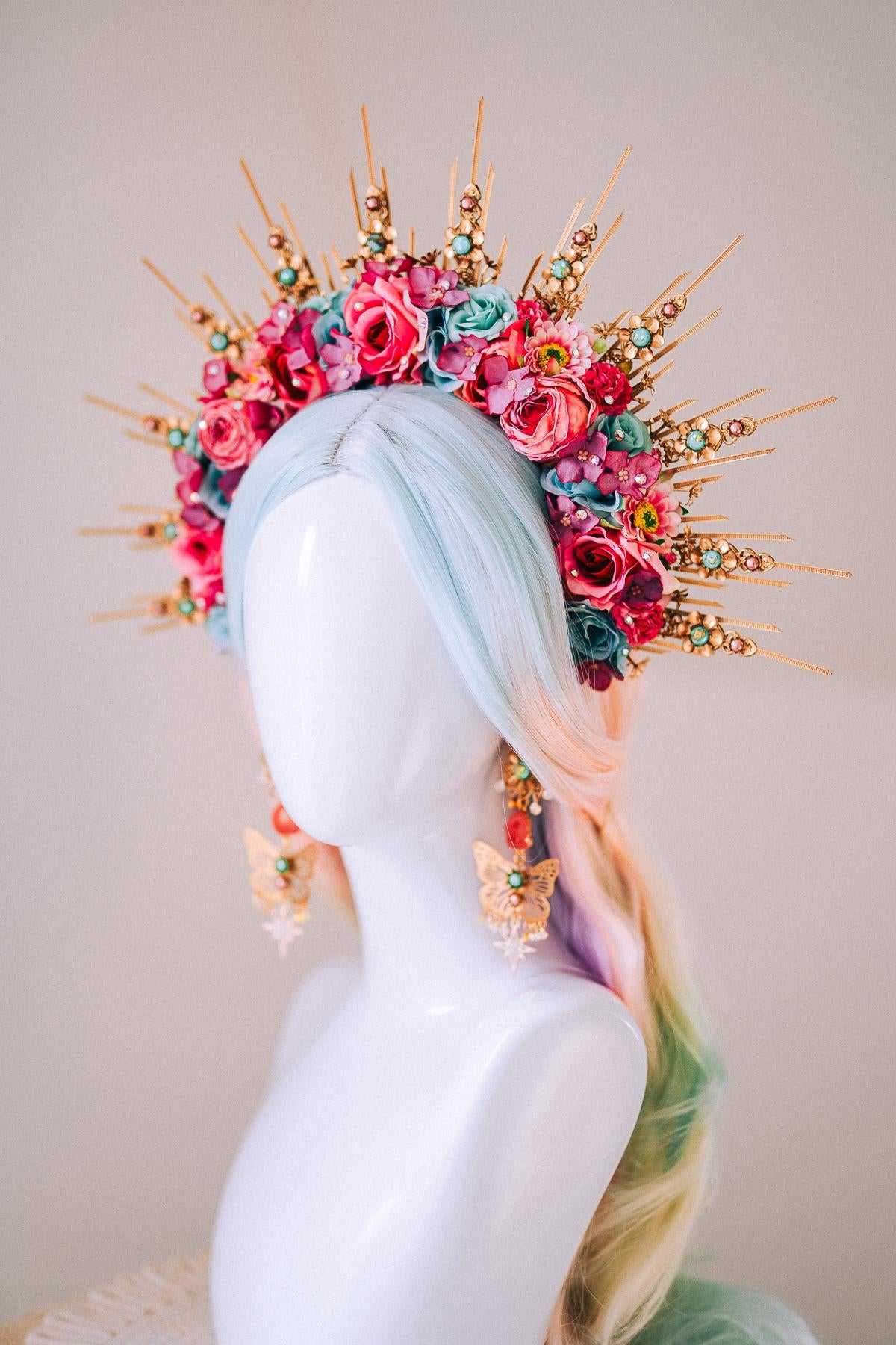 Butterfly Statement Earrings Gold Crystal Masquerade Festival Jewelry