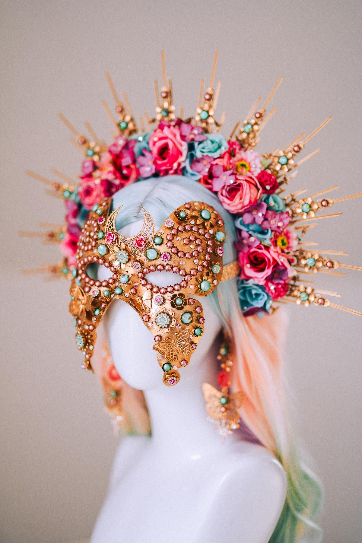 Butterfly Statement Earrings Gold Crystal Masquerade Festival Jewelry