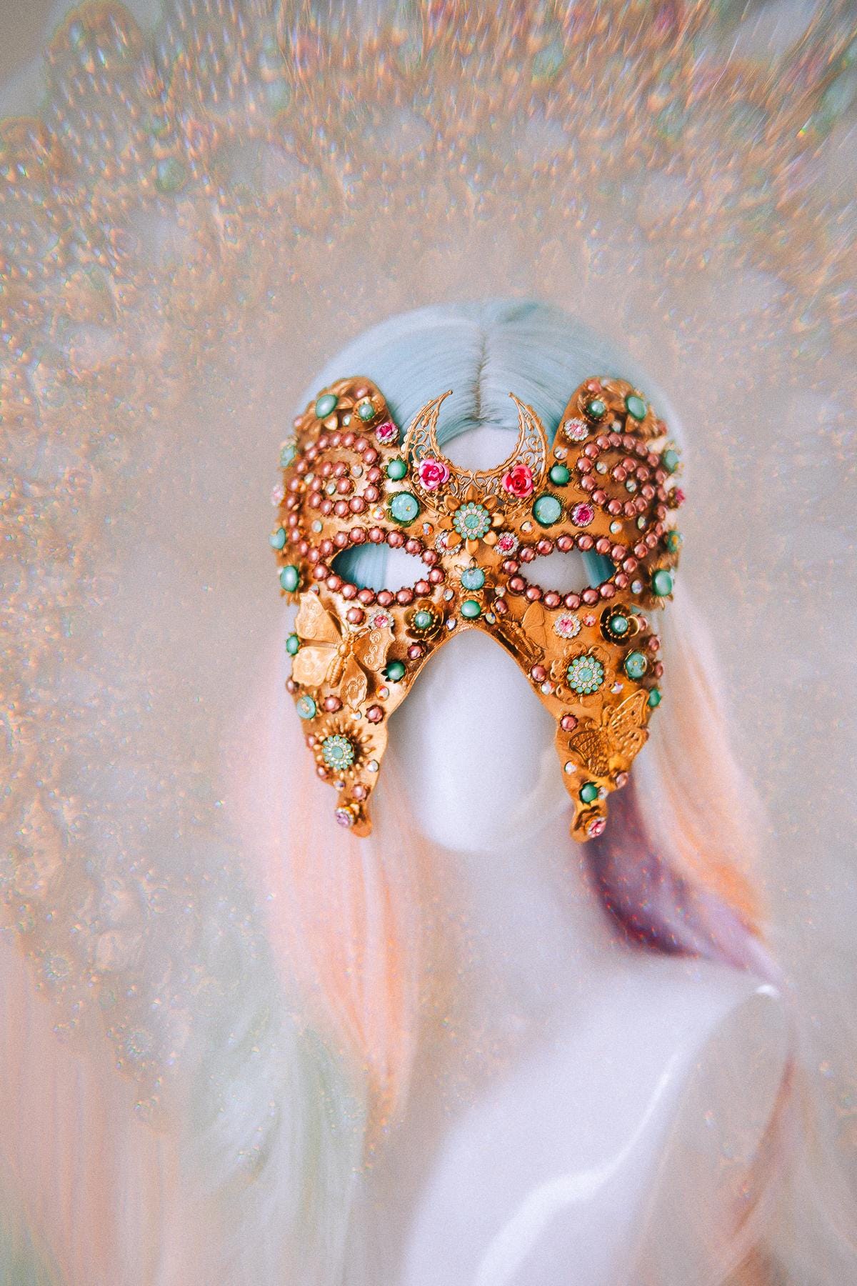 Butterfly Masquerade Mask Gold Crystal Floral Festival Costume Mask