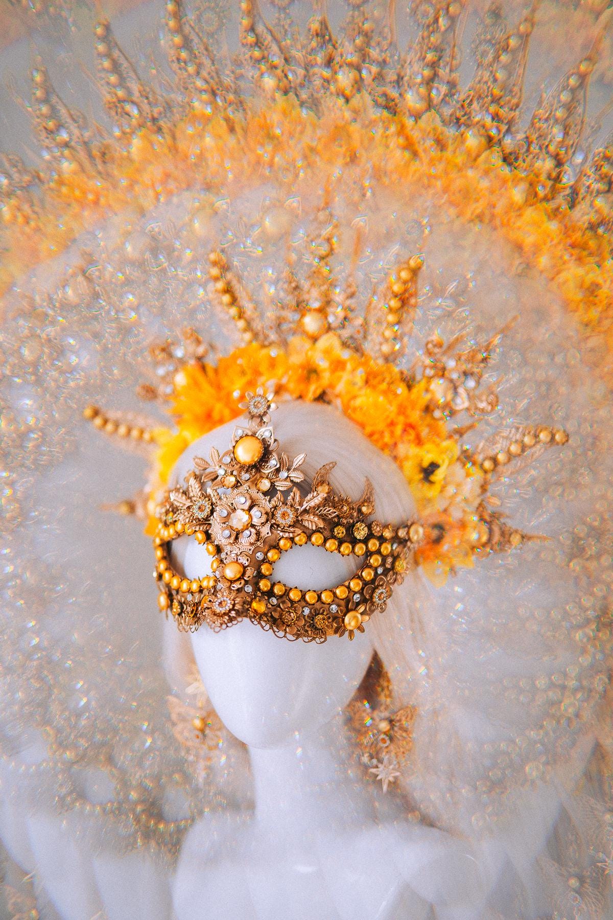 Sun Goddess Halo Crown Gold Floral Sunburst Festival Headpiece