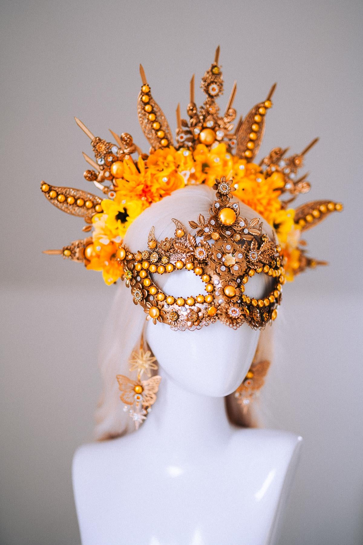 Sun Goddess Halo Crown Gold Floral Sunburst Festival Headpiece