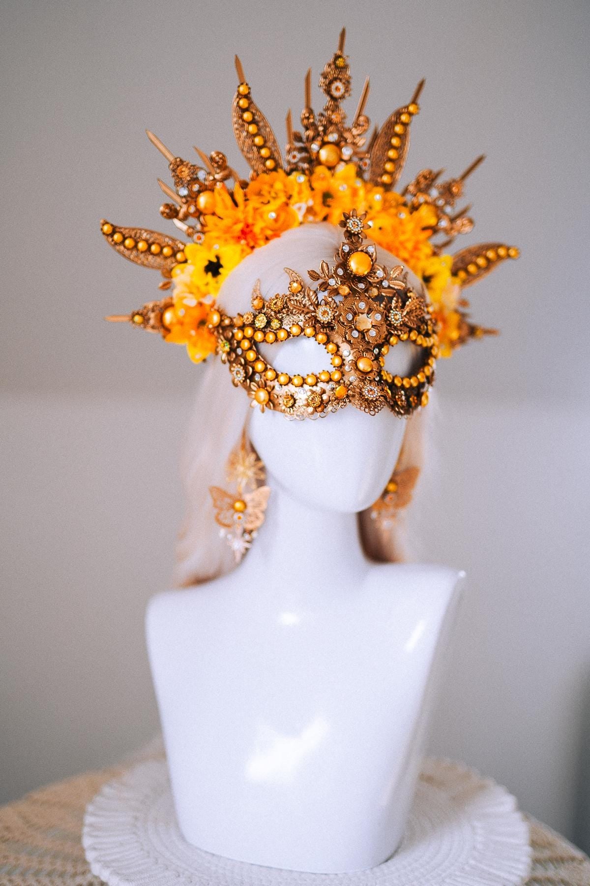 Sun Goddess Butterfly Earrings Gold Crystal Statement Festival Jewelry