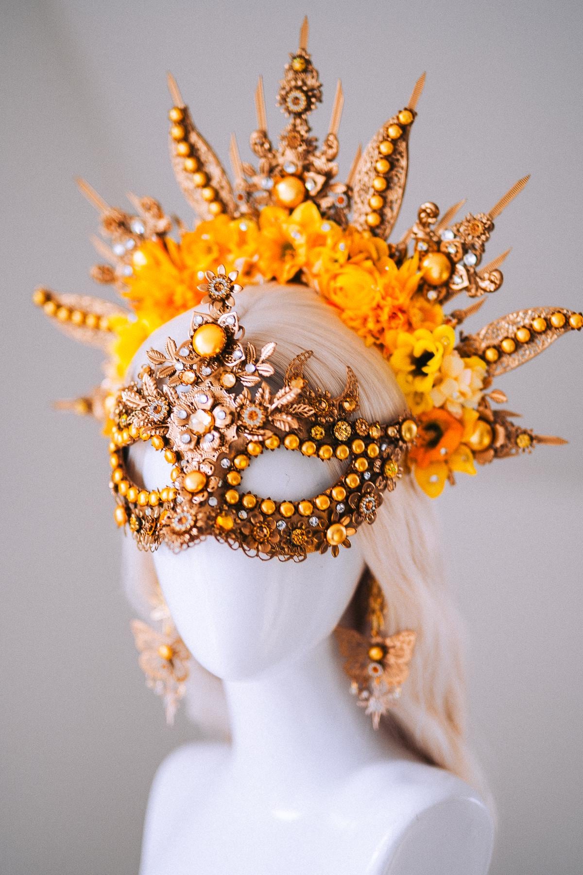 Sun Goddess Butterfly Earrings Gold Crystal Statement Festival Jewelry