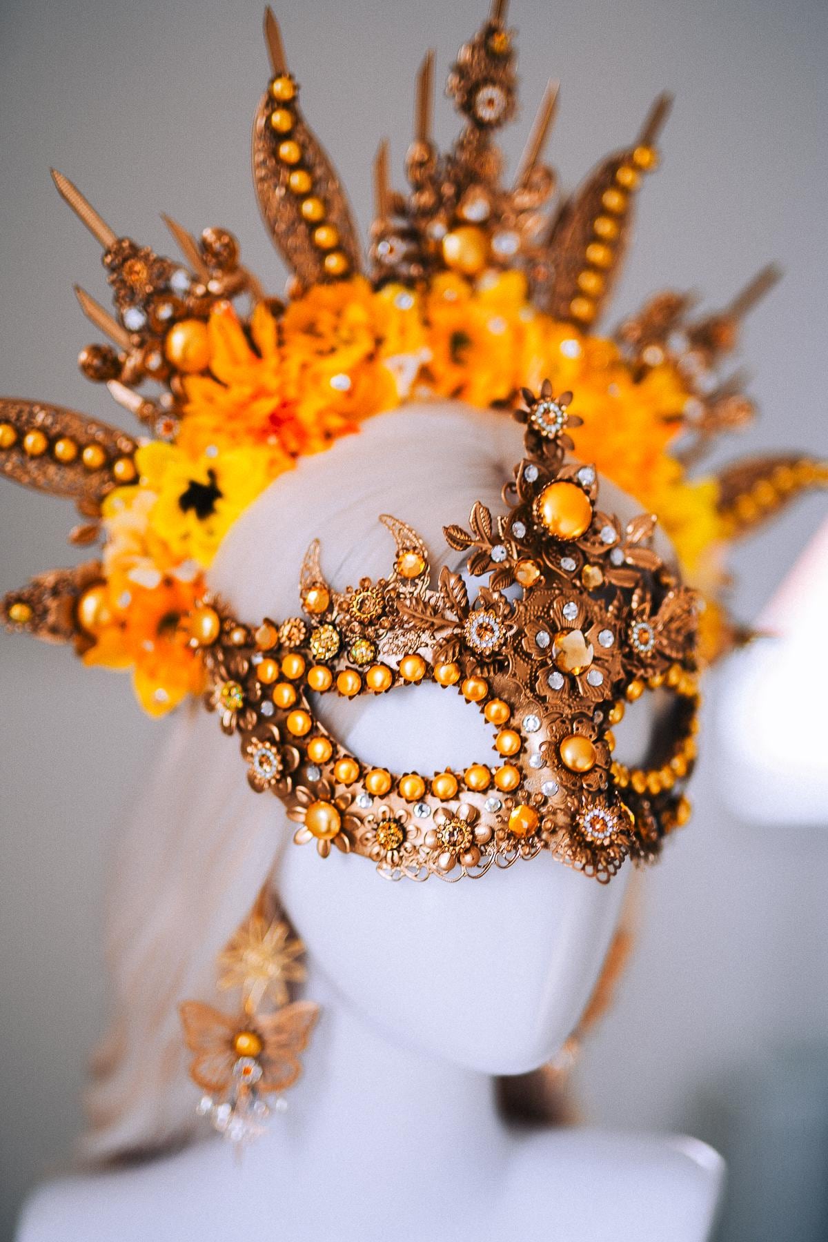 Sun Goddess Masquerade Mask Gold Crystal Festival Costume Mask