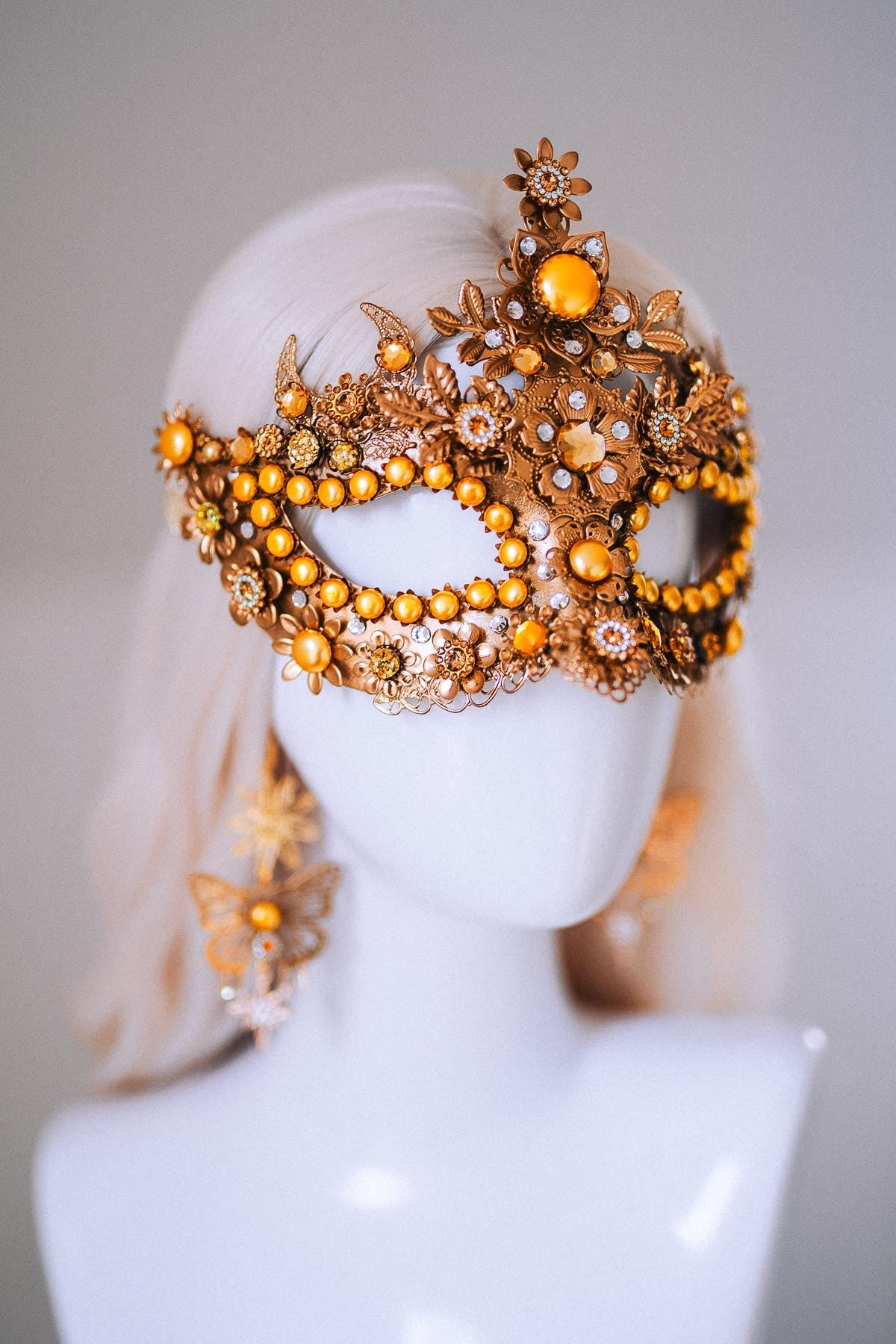 Sun Goddess Masquerade Mask Gold Crystal Festival Costume Mask