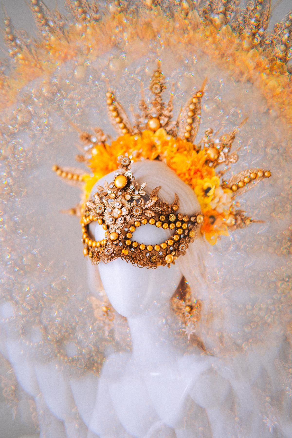 Sun Goddess Masquerade Mask Gold Crystal Festival Costume Mask