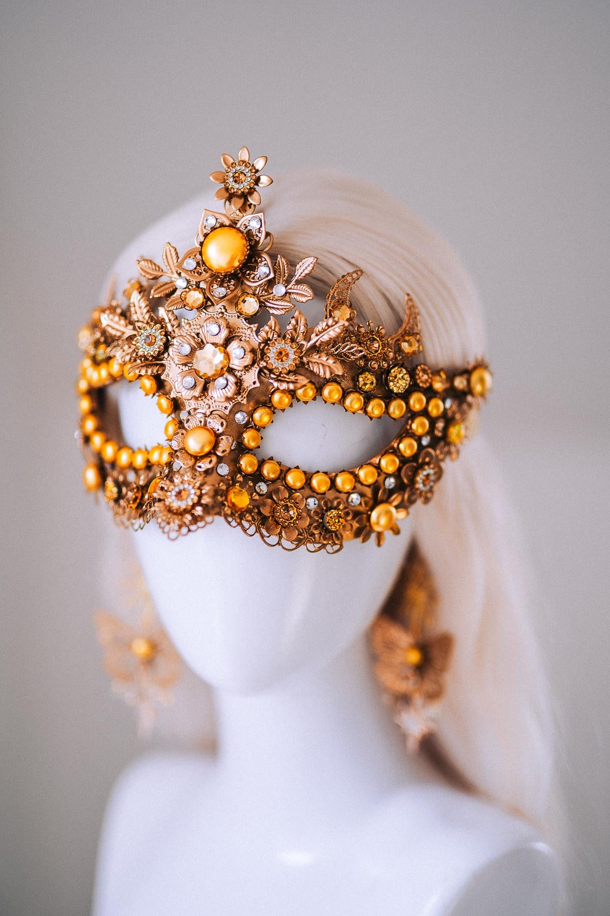 Sun Goddess Masquerade Mask Gold Crystal Festival Costume Mask