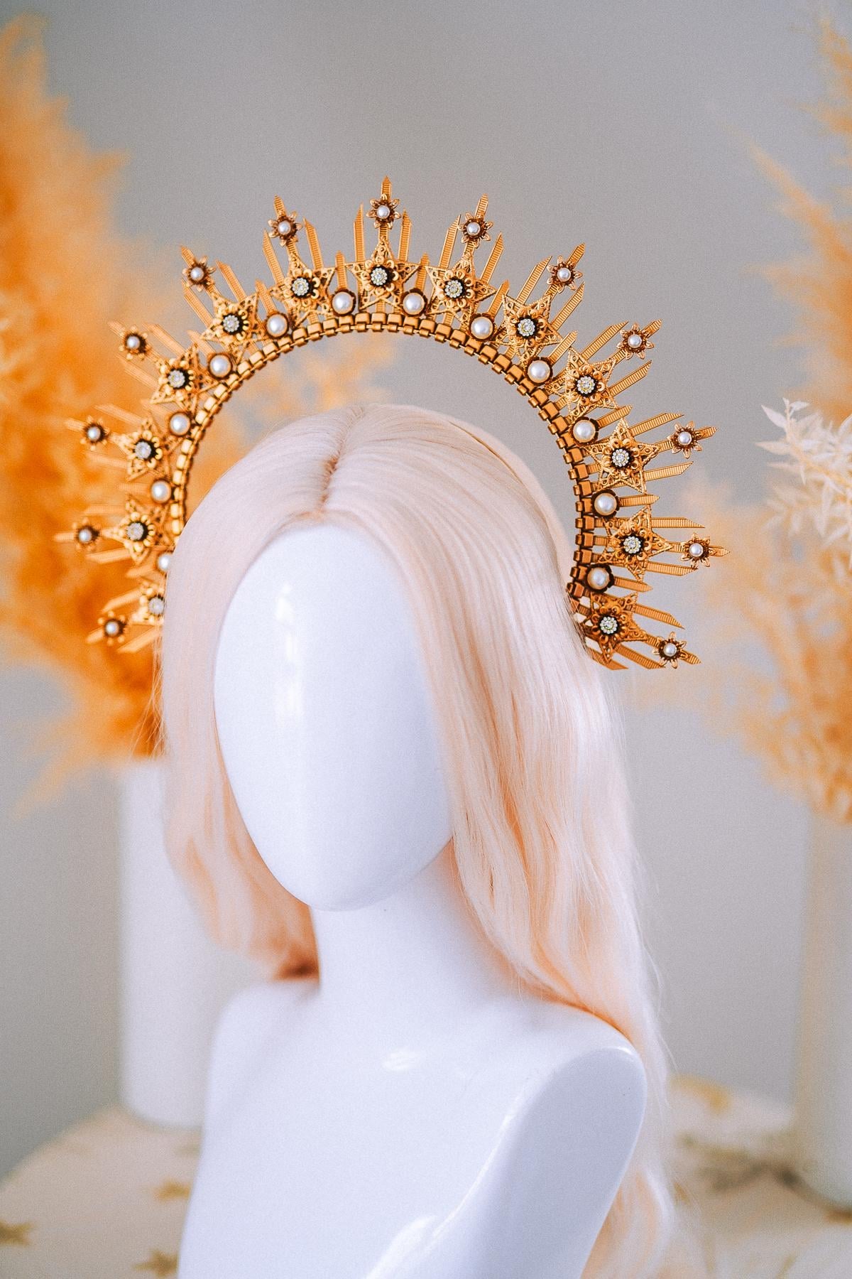Gold Goddess Halo Crown Celestial Star Headpiece Wedding Festival Statement Crown