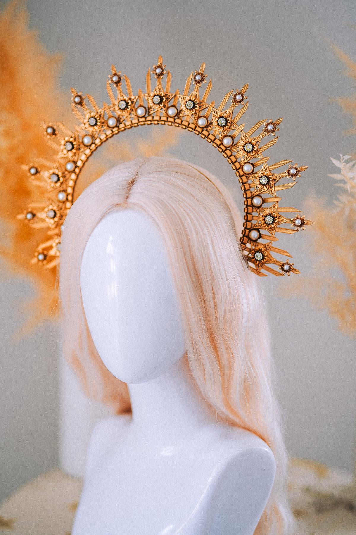 Gold Goddess Halo Crown Celestial Star Headpiece Wedding Festival Statement Crown