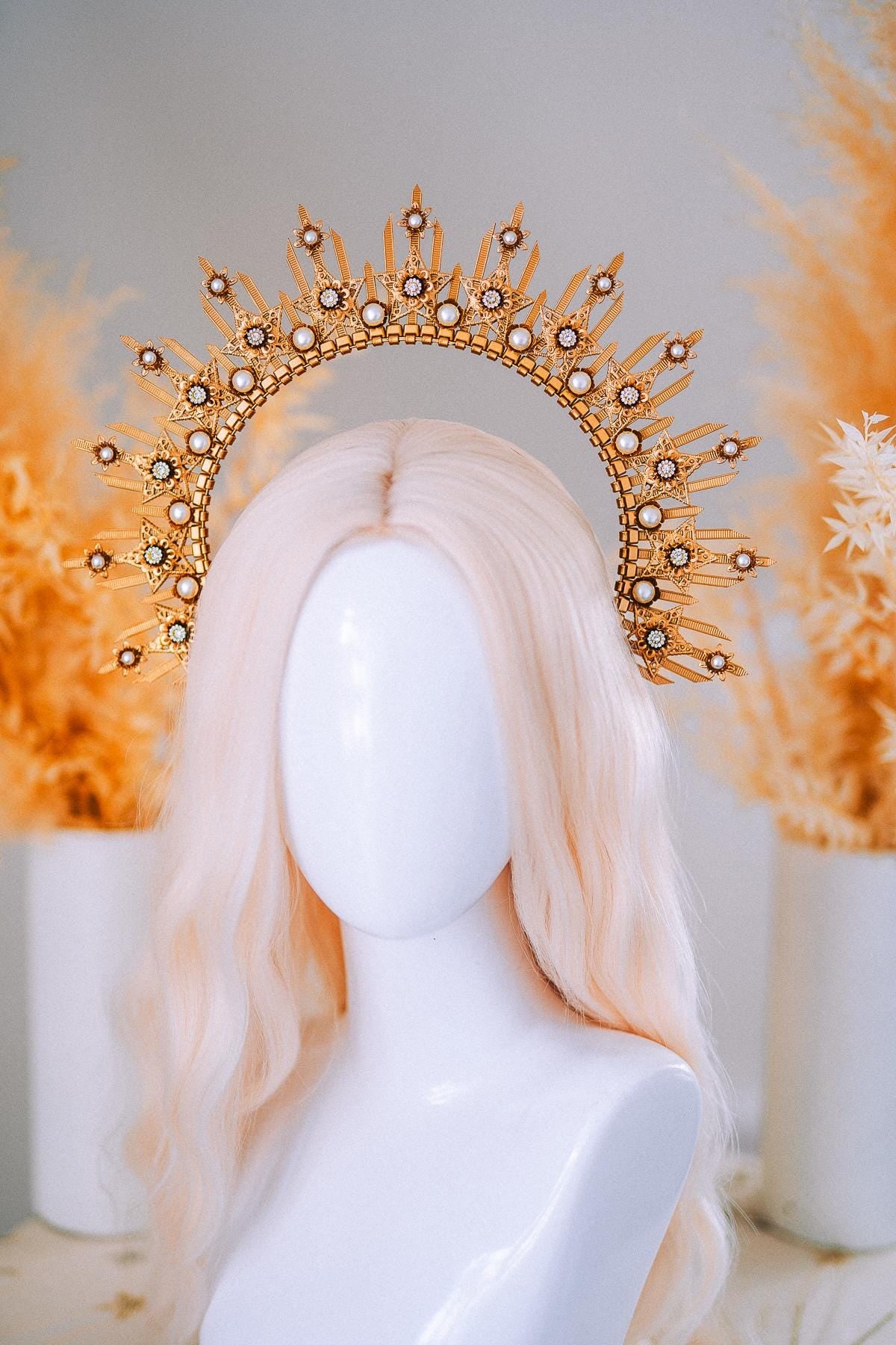 Gold Goddess Halo Crown Celestial Star Headpiece Wedding Festival Statement Crown