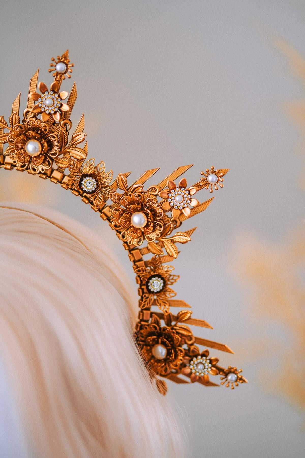 Gold Floral Halo Crown Goddess Headpiece Wedding Festival Statement Crown