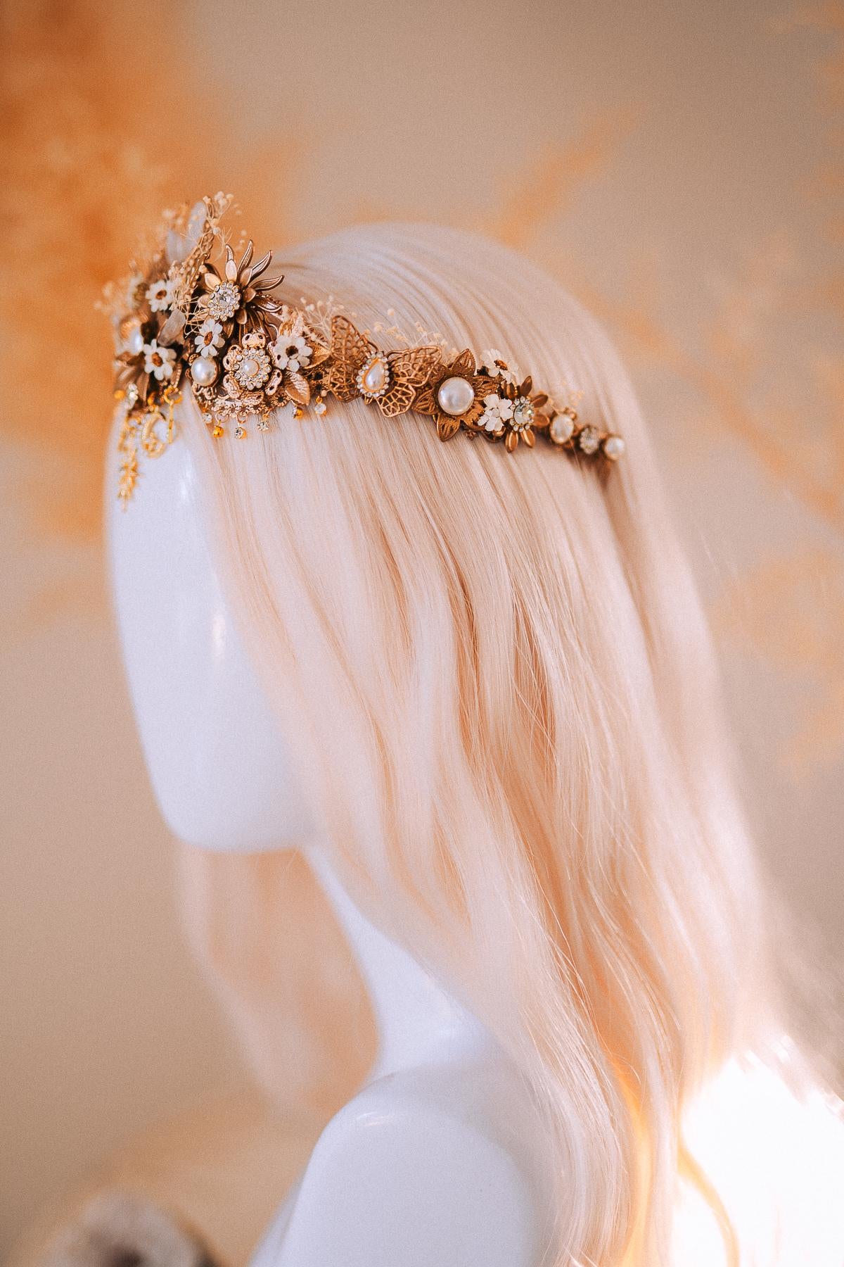 Celestial Boho Bridal Crown Crystal Flower Goddess Headpiece