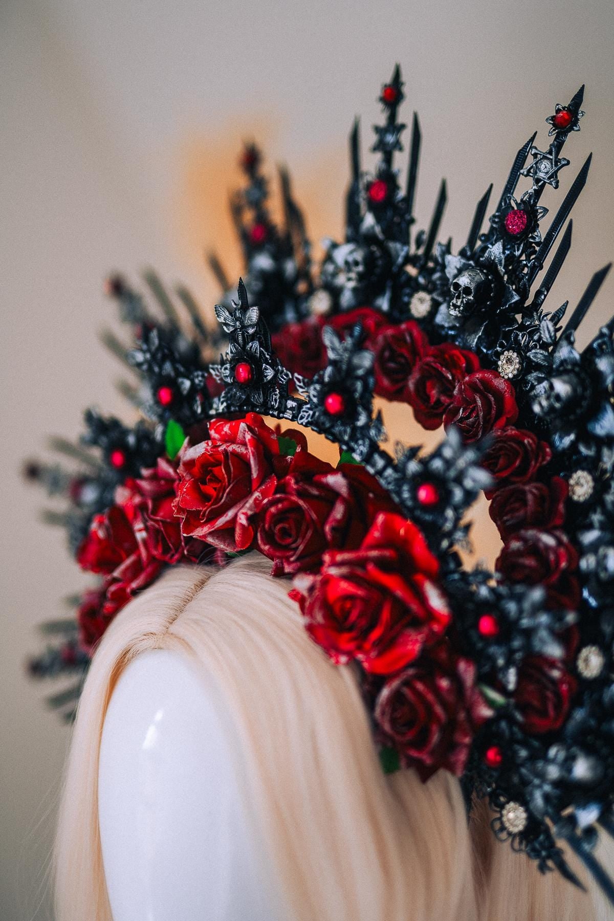 Gothic Morticia Addams Crown Black Red Gold Dark Queen Headpiece Halloween Costume