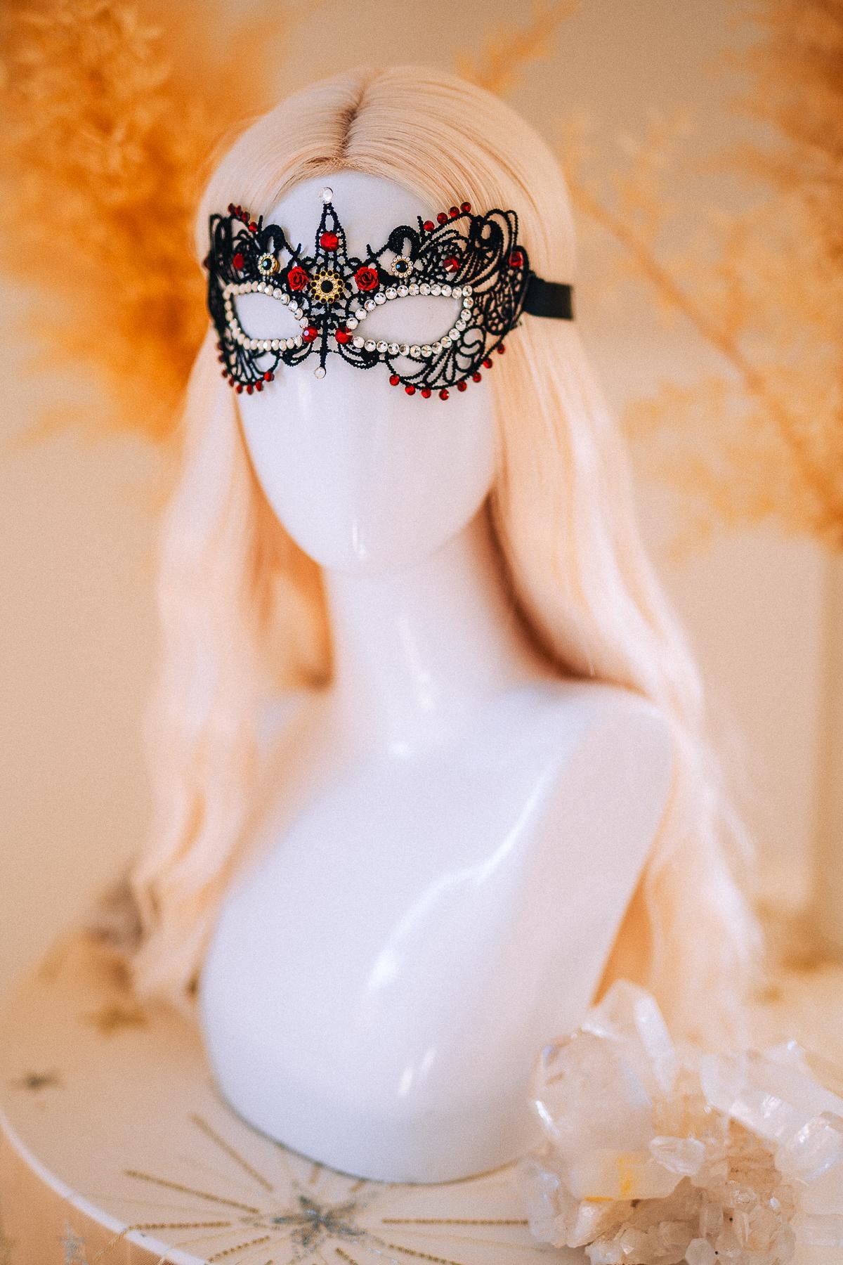Burgundy Gold Masquerade Crown Floral Tiara Fantasy Ball Headpiece