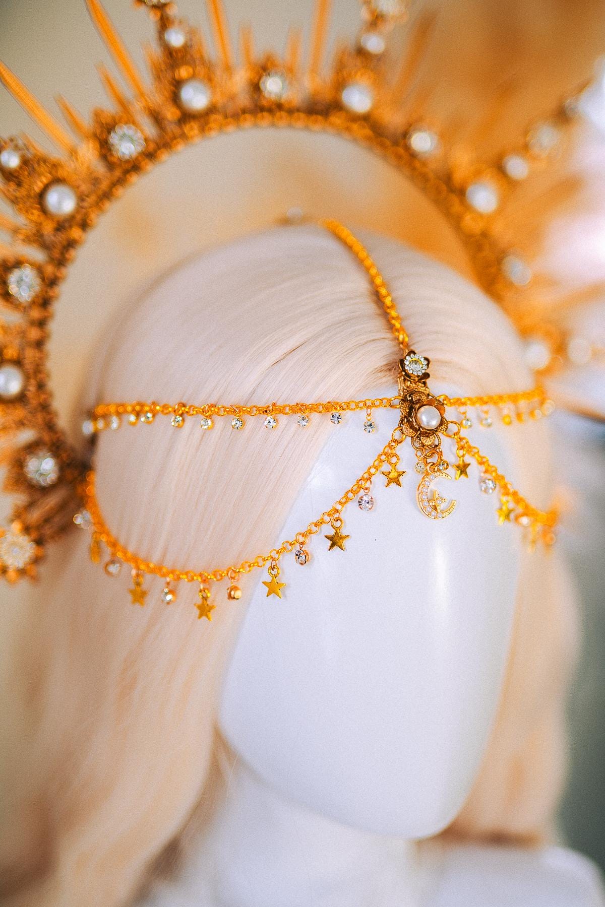 Boho Wedding Halo Crown Gold Sunburst Tiara Celestial Bridal Headpiece
