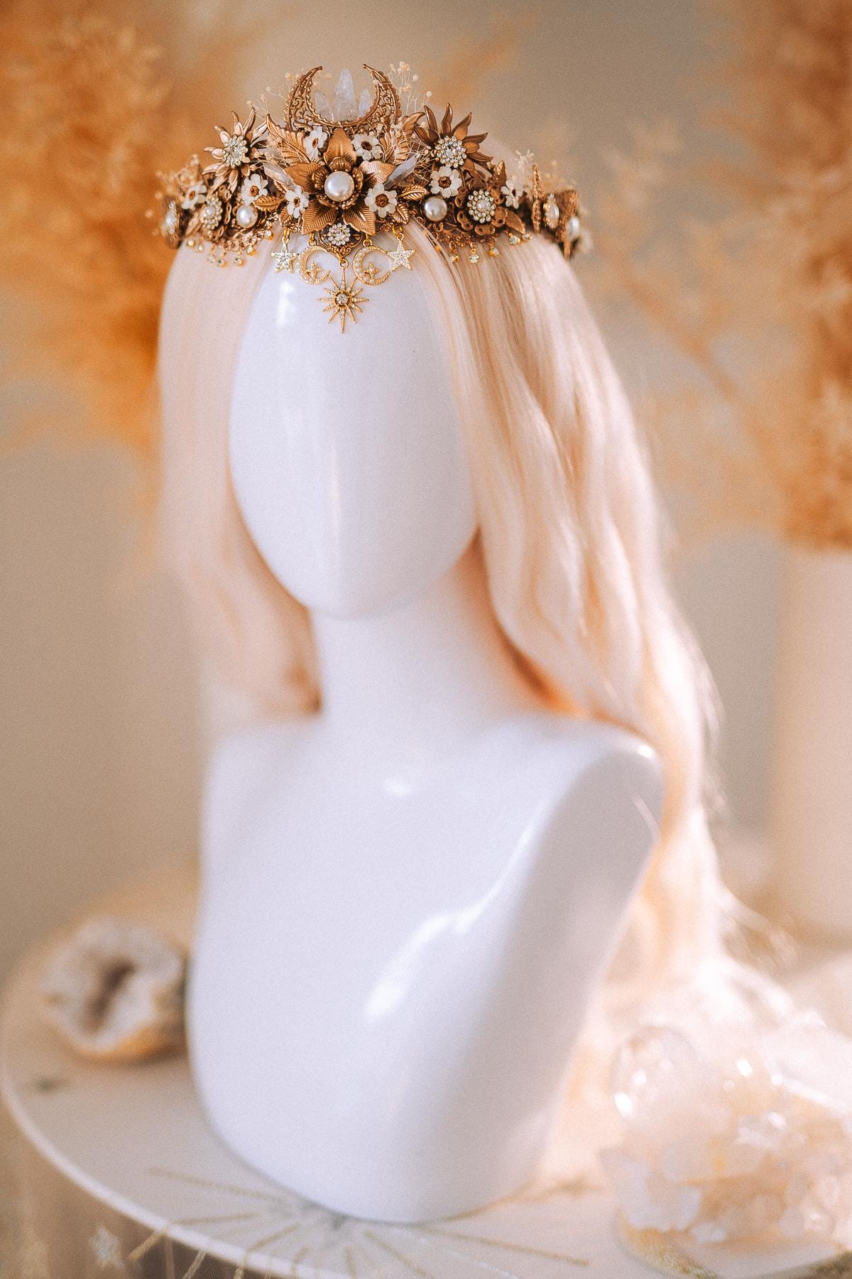 Celestial Boho Bridal Crown Crystal Flower Goddess Headpiece
