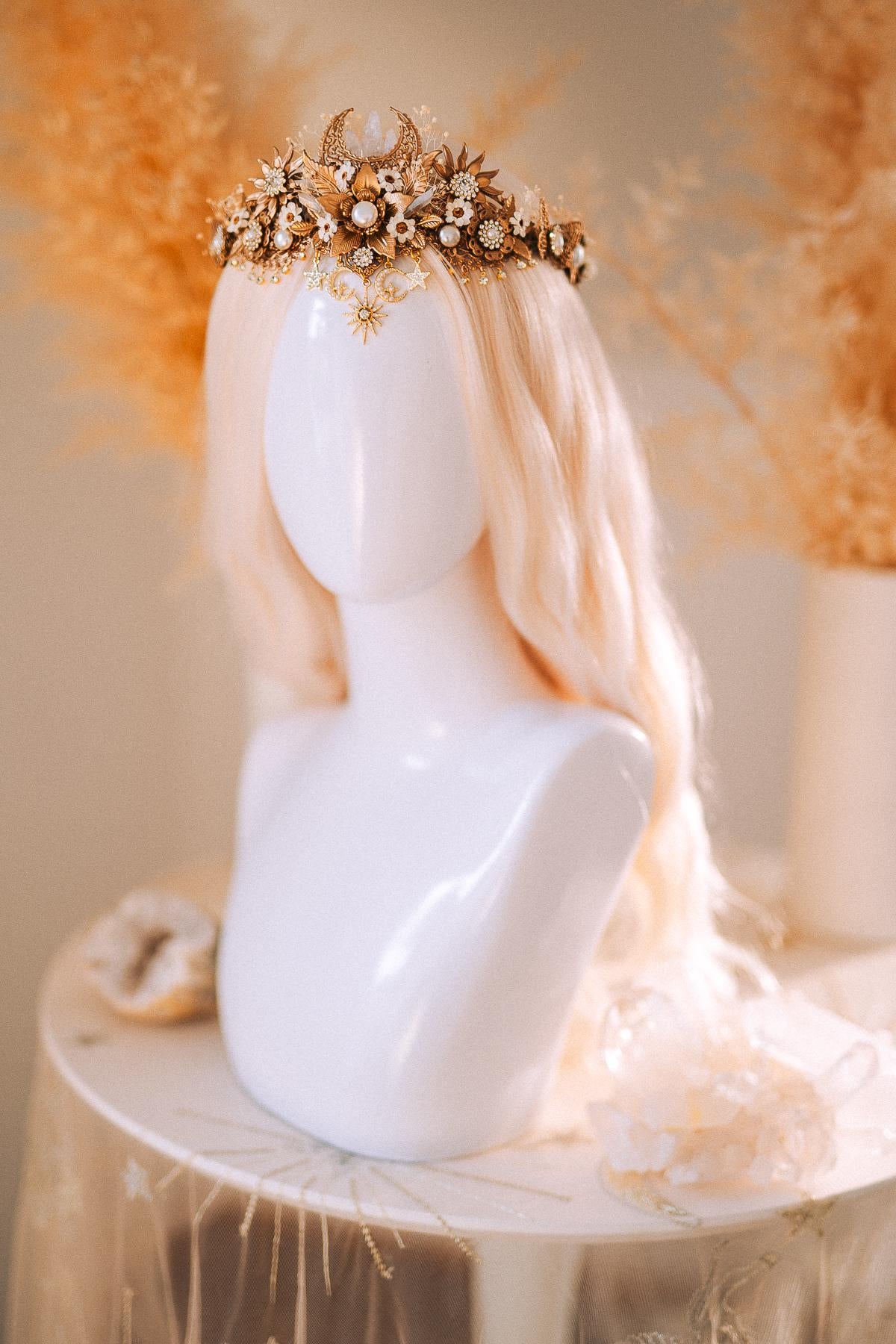 Celestial Boho Bridal Crown Crystal Flower Goddess Headpiece