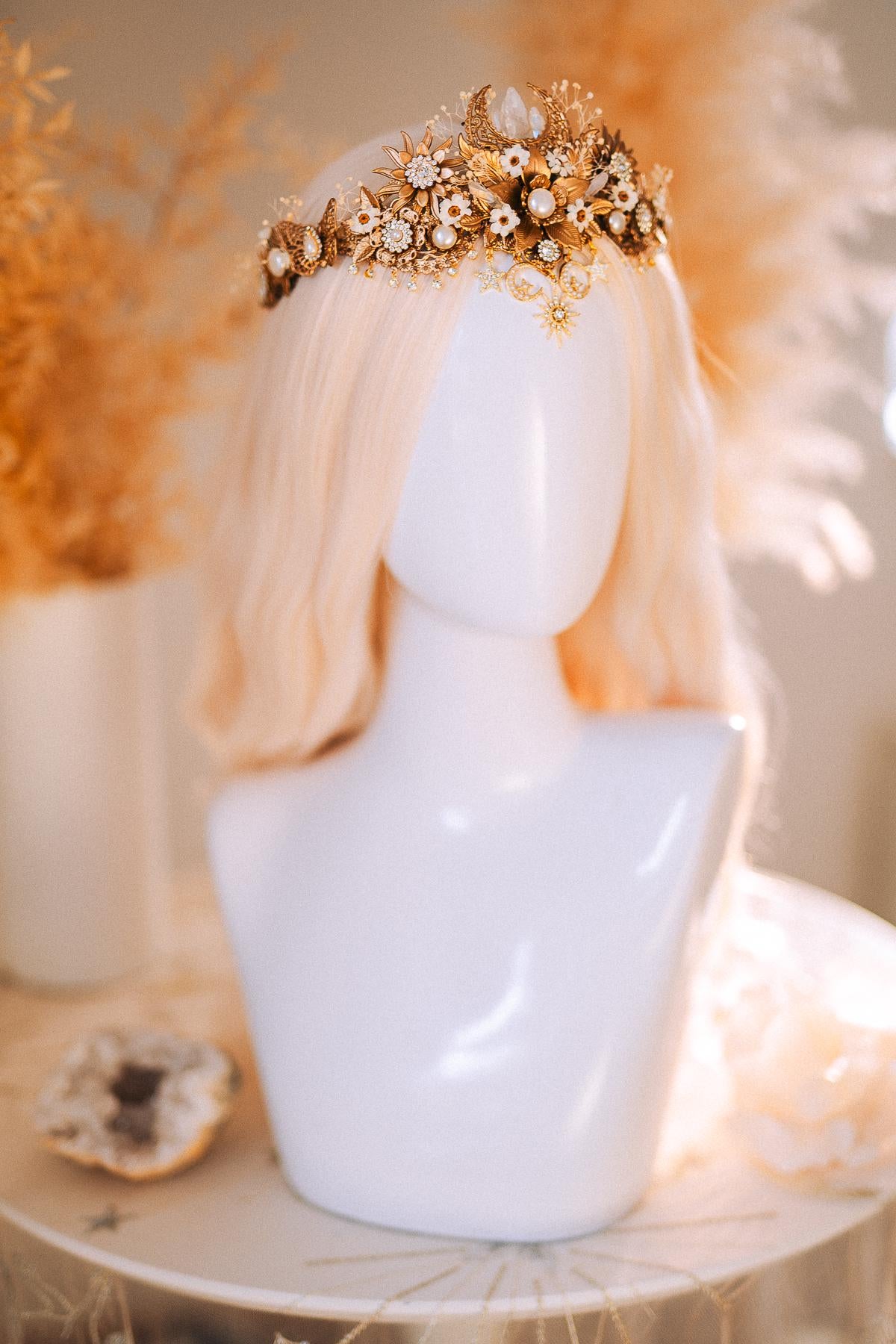 Celestial Boho Bridal Crown Crystal Flower Goddess Headpiece