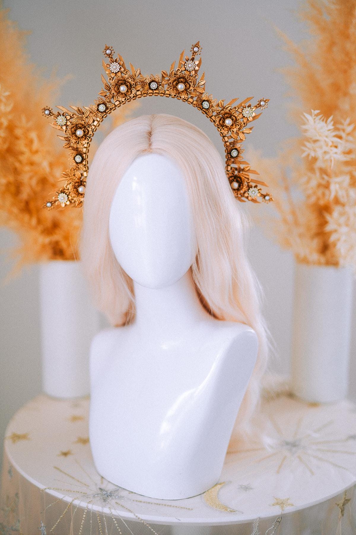 Gold Goddess Mask Masquerade Mask Pearl Crystal Mask Bridal Mask Headpiece