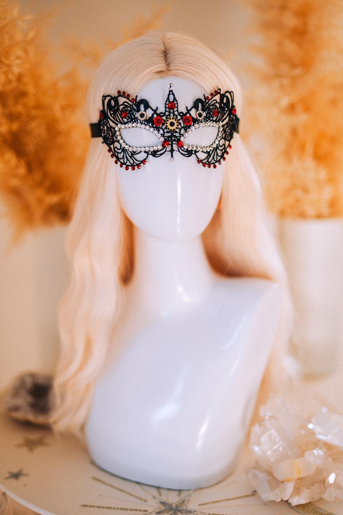 Burgundy Gold Masquerade Crown Floral Tiara Fantasy Ball Headpiece