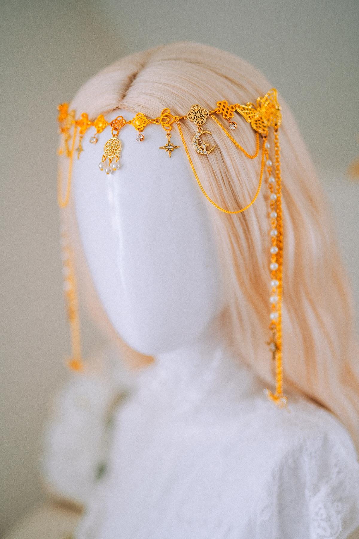 Golden Celestial Halo Crown Goddess Headpiece Wedding Festival Crown