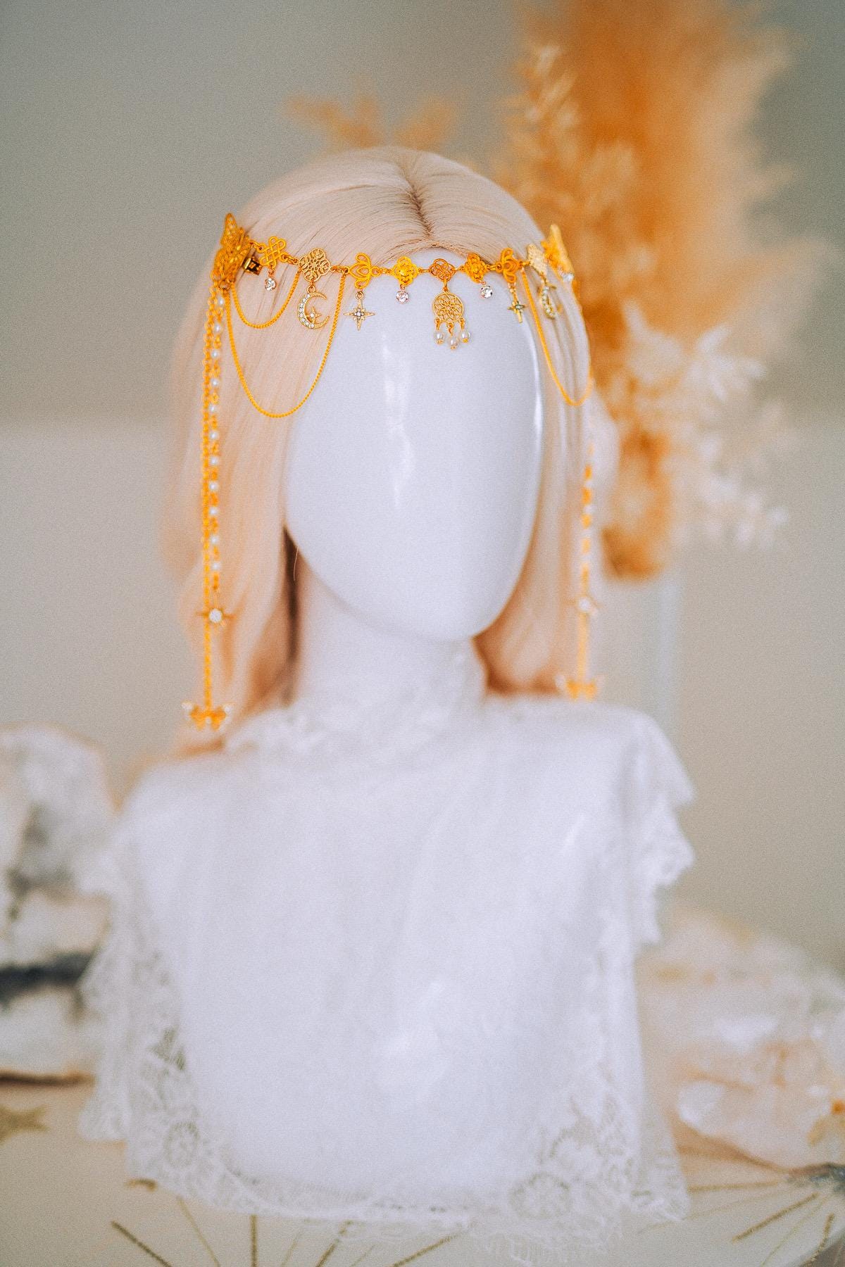 Golden Celestial Halo Crown Goddess Headpiece Wedding Festival Crown