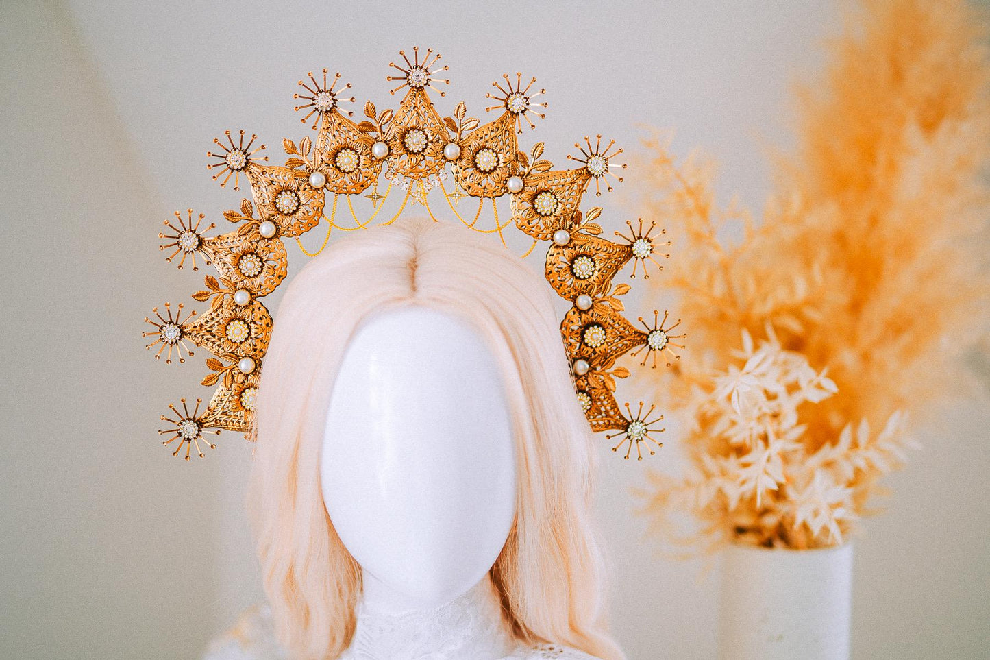 Golden Celestial Halo Crown Goddess Headpiece Wedding Festival Crown