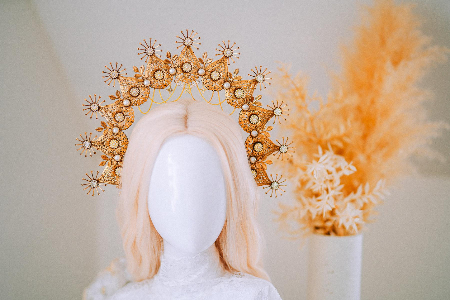 Golden Celestial Halo Crown Goddess Headpiece Wedding Festival Crown