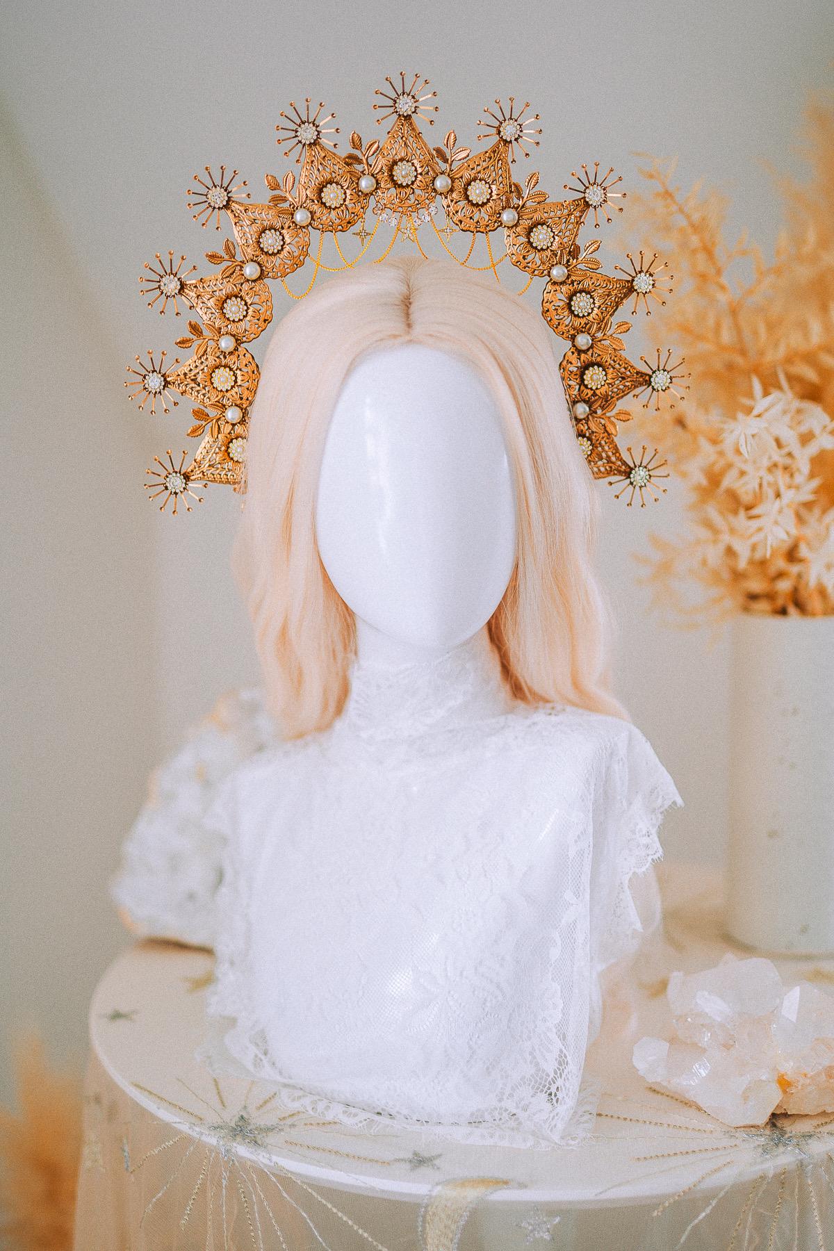 Golden Celestial Halo Crown Goddess Headpiece Wedding Festival Crown