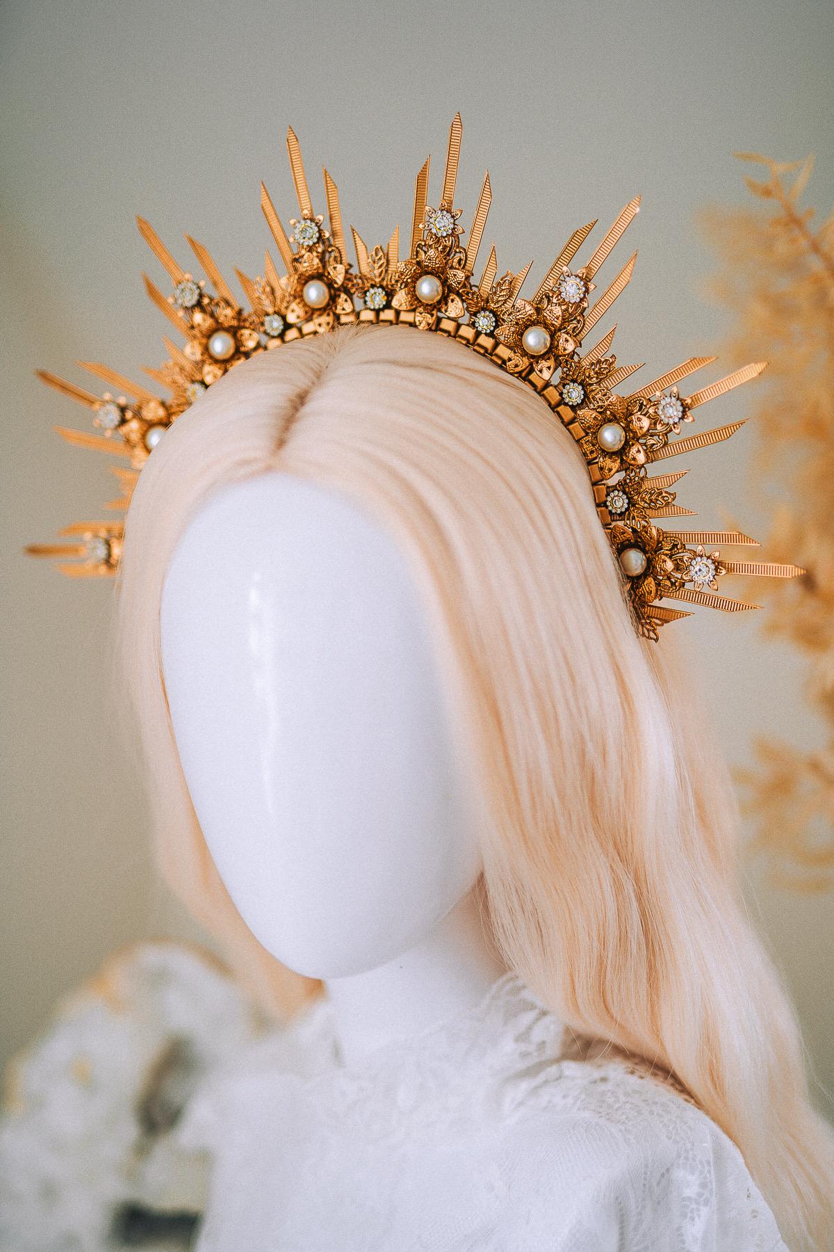 Golden Sun Halo Crown Bridal Goddess Headpiece