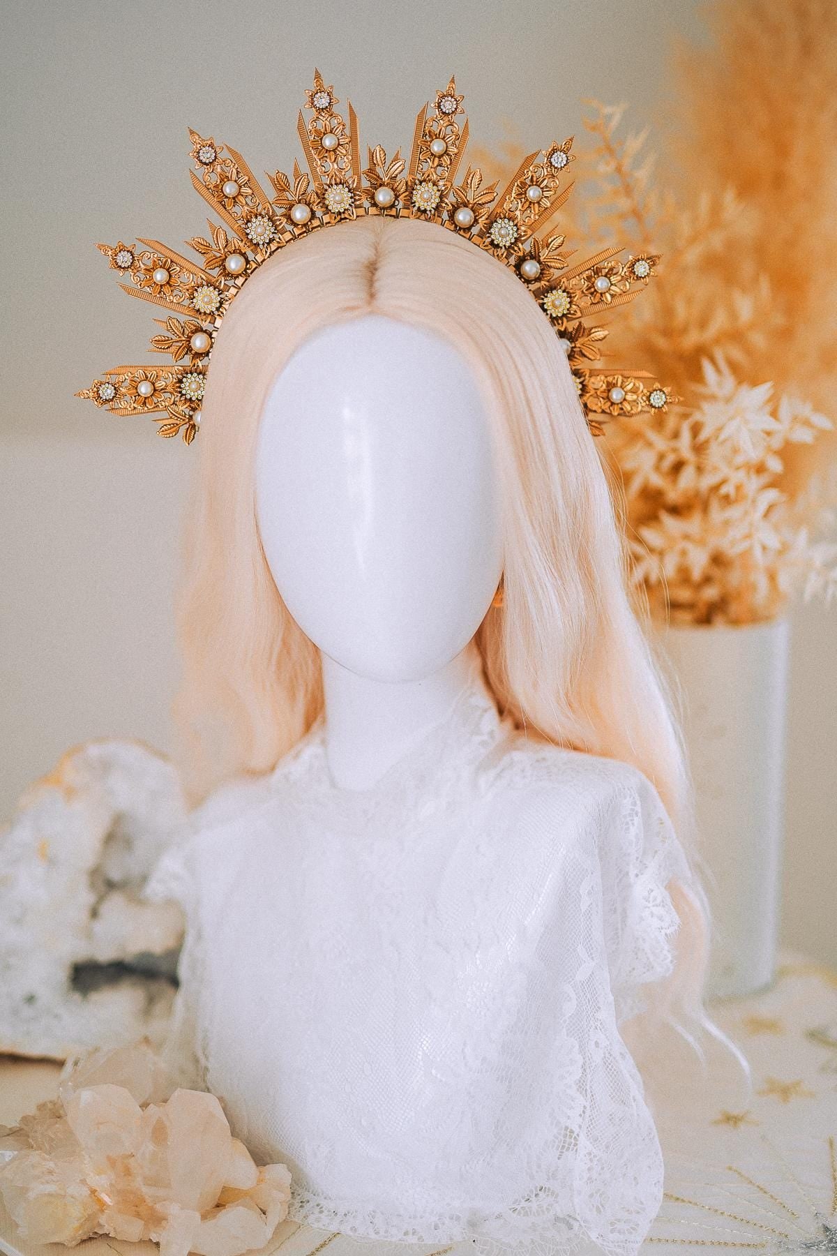 Golden Sun Halo Crown Bridal Headpiece