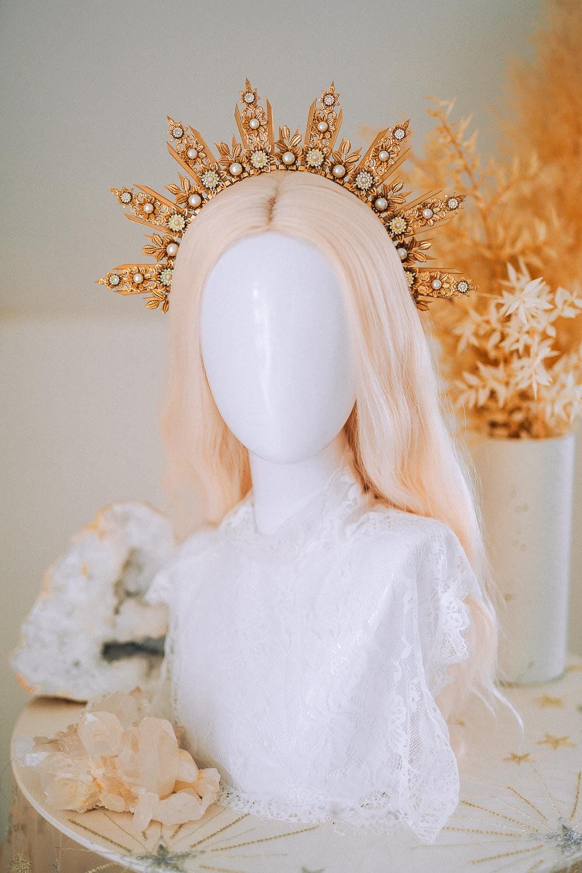 Golden Sun Halo Crown Bridal Headpiece