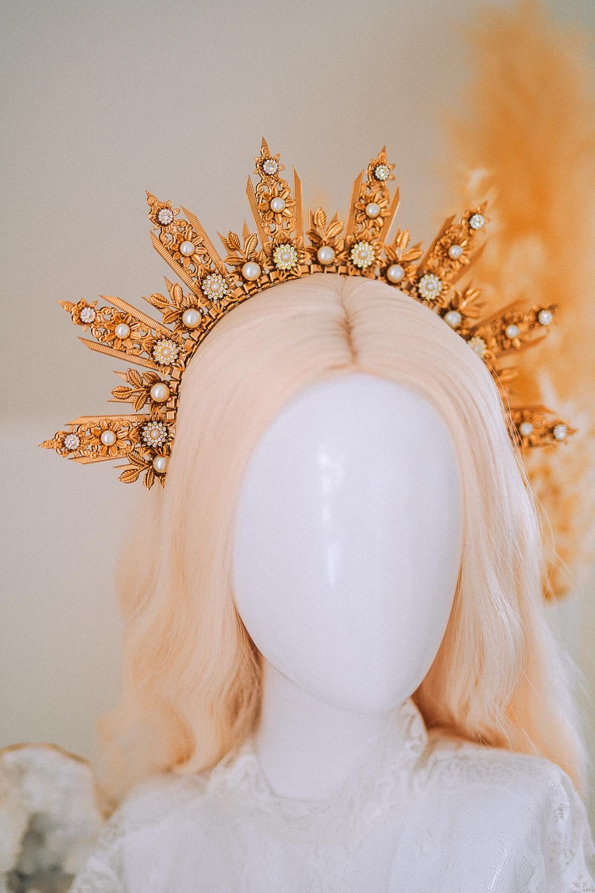 Golden Sun Halo Crown Bridal Headpiece