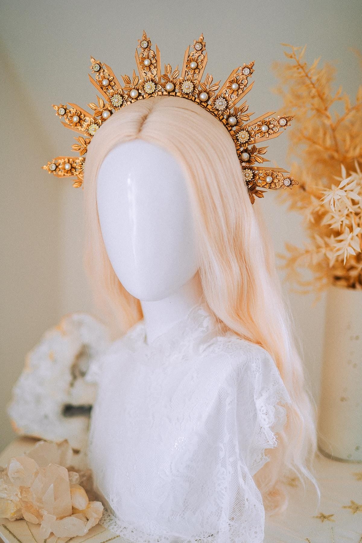 Golden Sun Halo Crown Bridal Headpiece