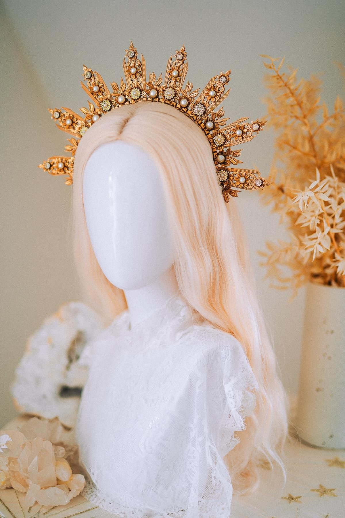 Golden Sun Halo Crown Bridal Headpiece