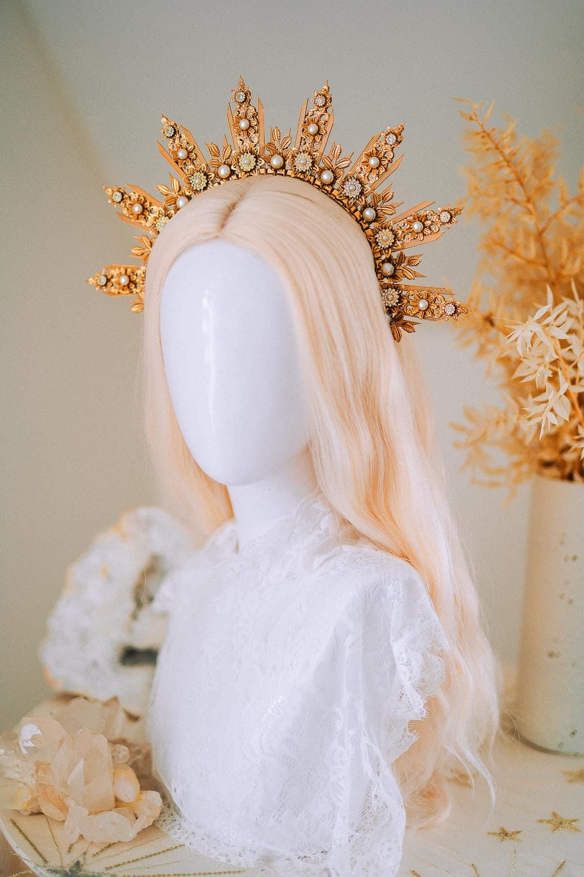Golden Sun Halo Crown Bridal Headpiece
