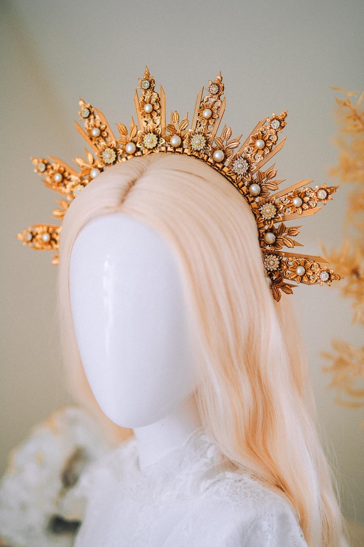 Golden Sun Halo Crown Bridal Headpiece