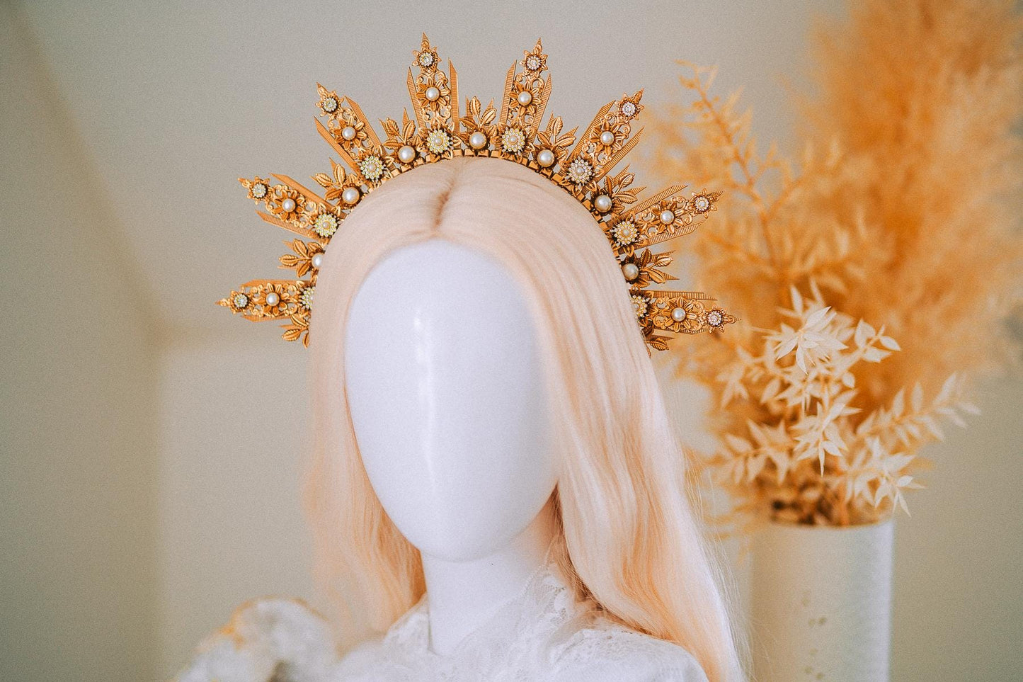 Golden Sun Halo Crown Bridal Headpiece