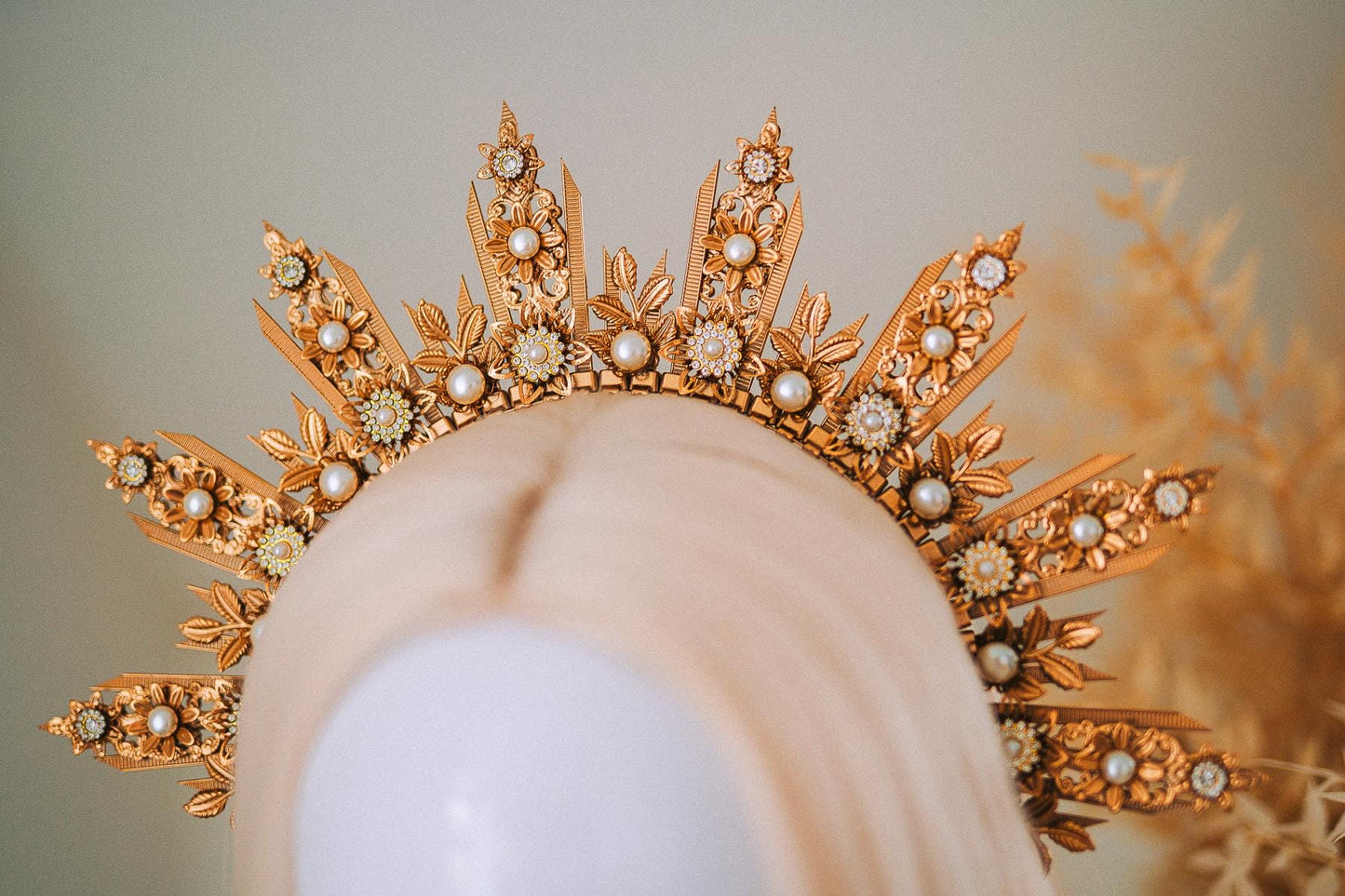 Golden Sun Halo Crown Bridal Headpiece