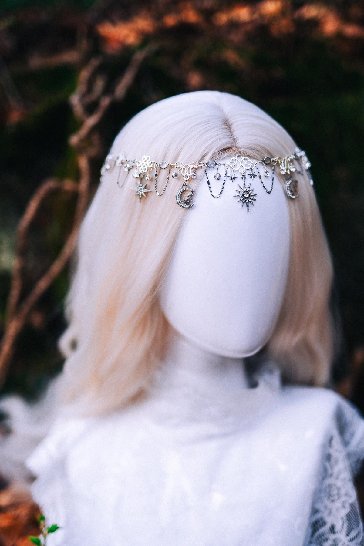 Silver Celestial Head Chain Moon Crown Elf Headpiece Festival Hair Jewelry Bridal Goddess Crown