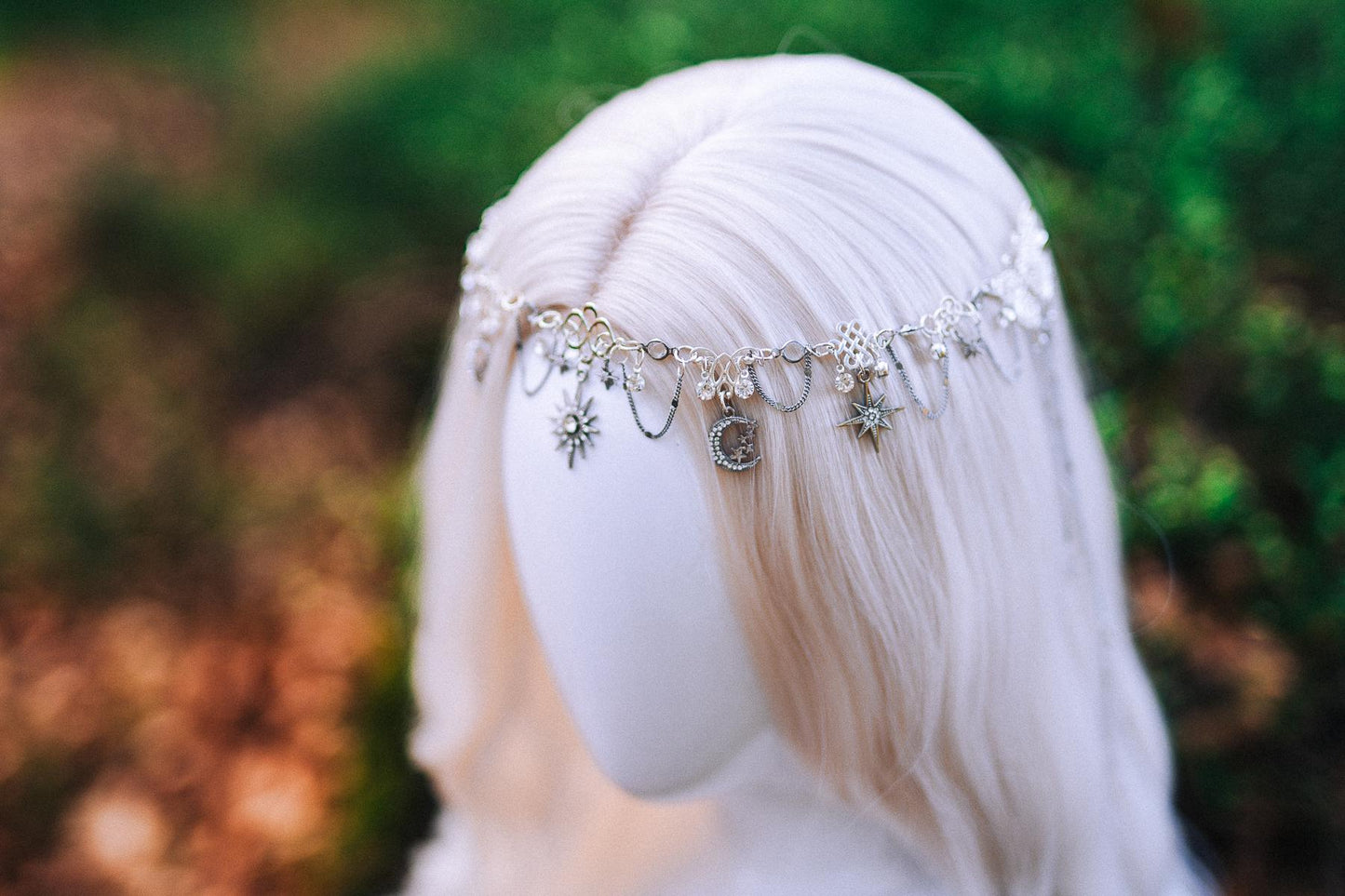 Silver Celestial Head Chain Moon Crown Elf Headpiece Festival Hair Jewelry Bridal Goddess Crown