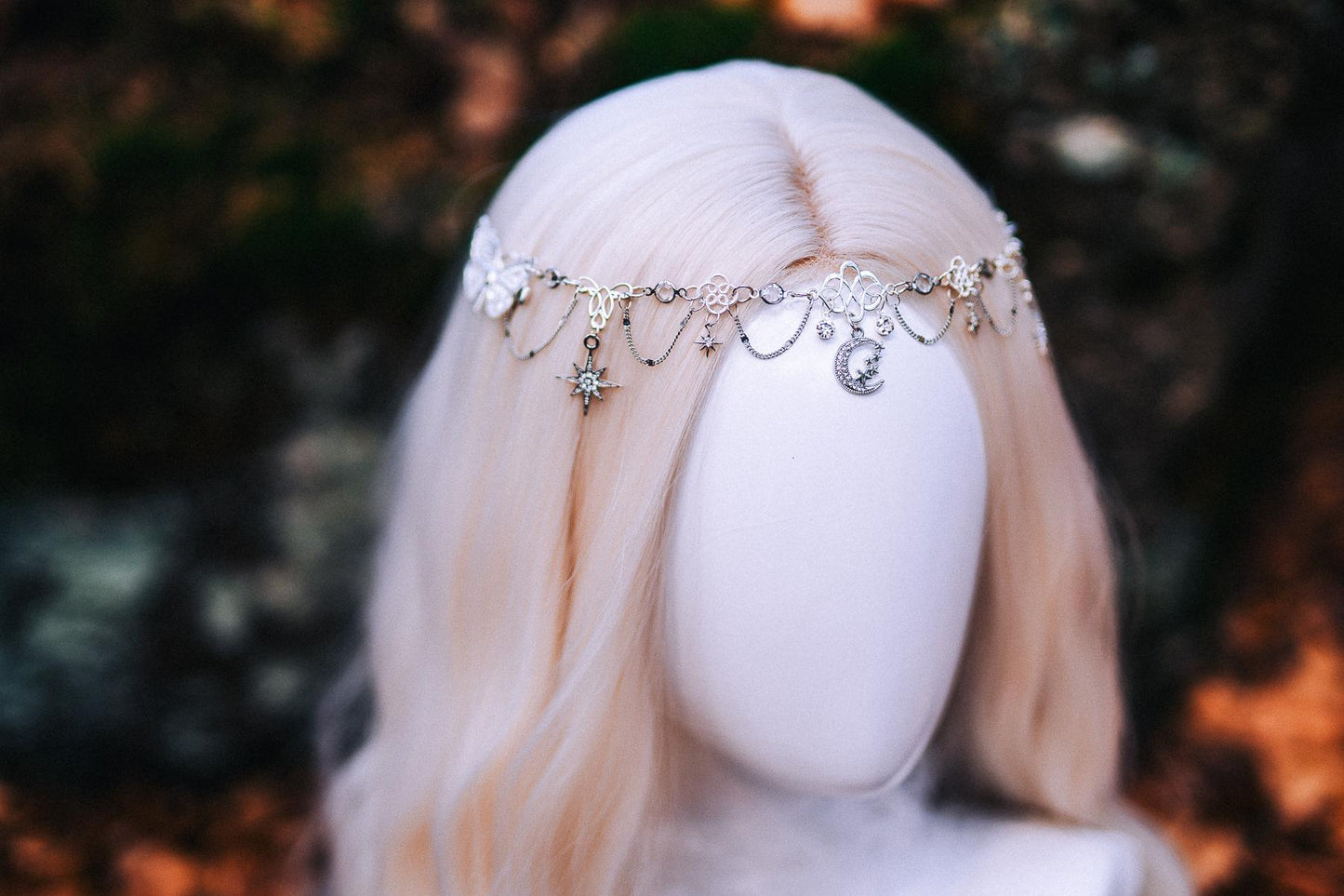 Silver Celestial Head Chain Moon Crown Bridal Headpiece Elf Wedding Hair Jewelry Goddess Headpiece
