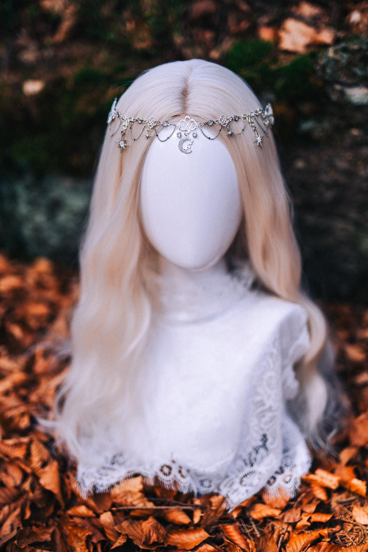 Silver Celestial Head Chain Moon Crown Bridal Headpiece Elf Wedding Hair Jewelry Goddess Headpiece