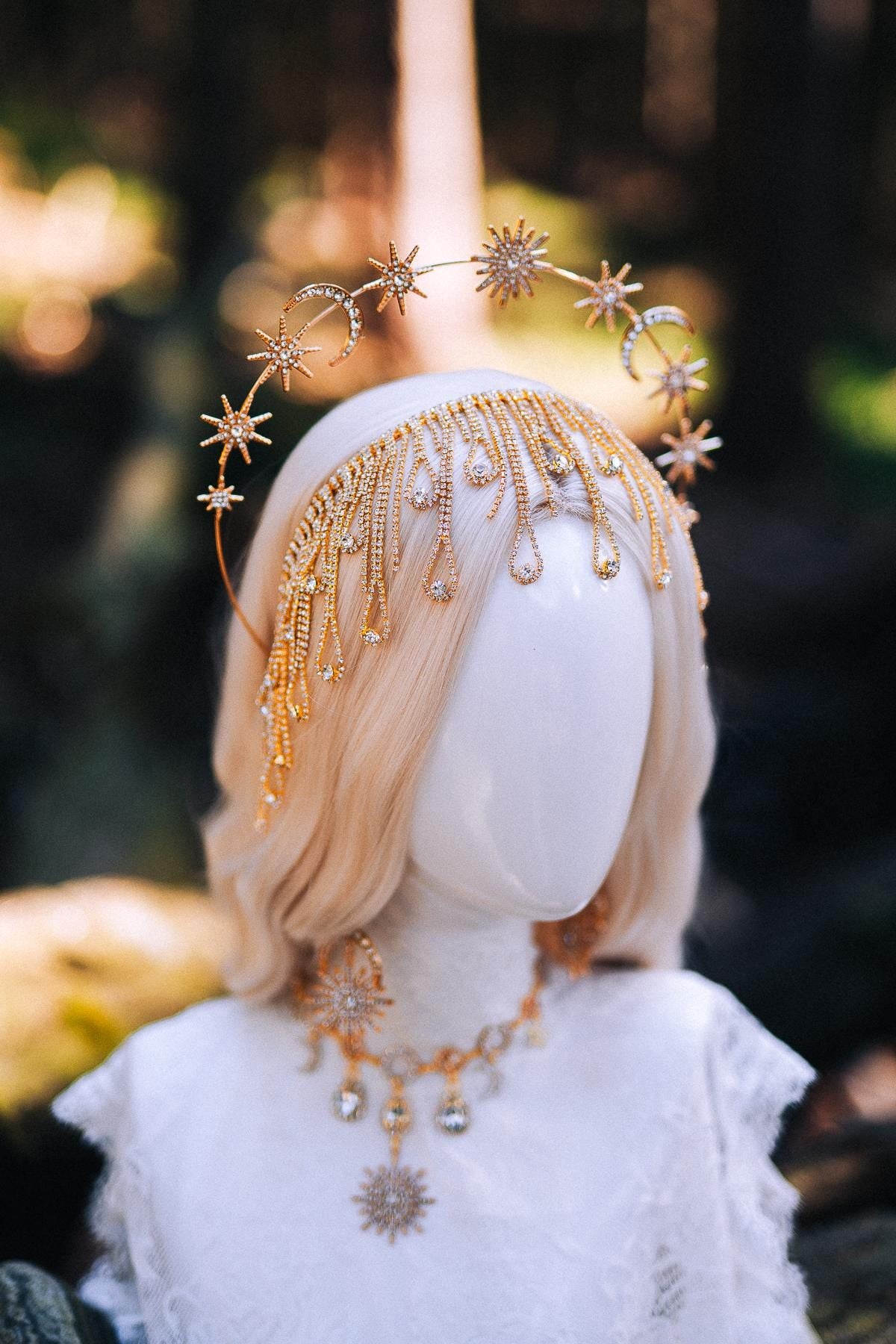 Gold Celestial Earrings Bridal Crystal Drop Goddess Jewelry
