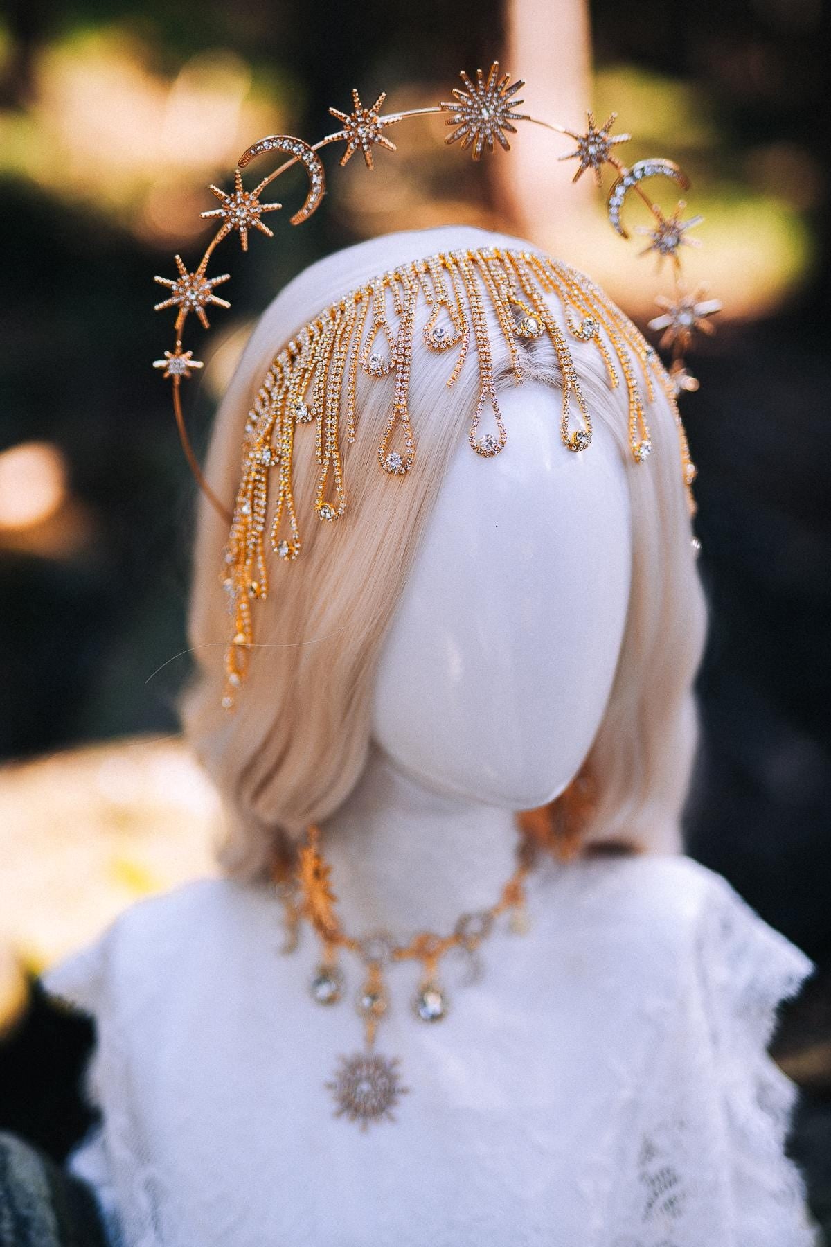 Gold Celestial Earrings Bridal Crystal Drop Goddess Jewelry