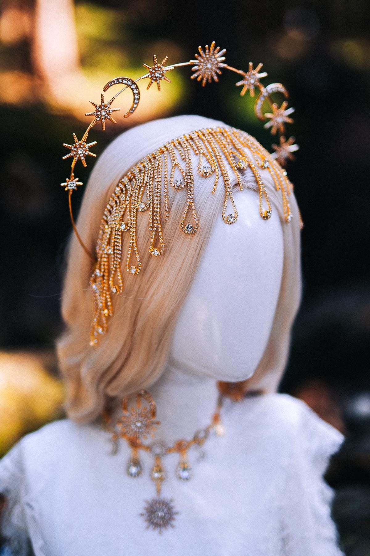 Gold Celestial Earrings Bridal Crystal Drop Goddess Jewelry