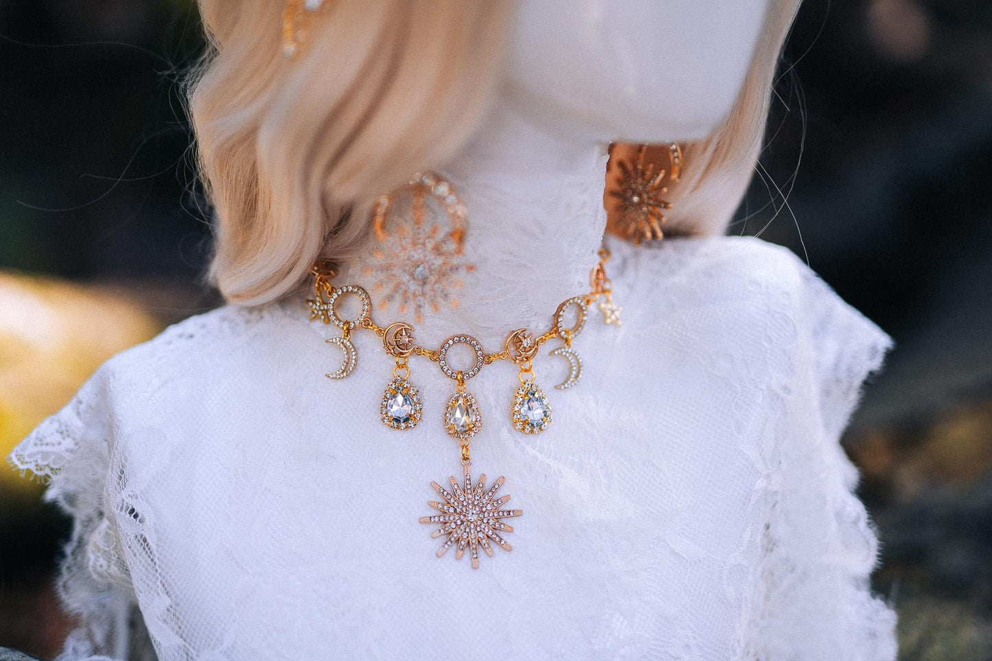 Gold Celestial Earrings Bridal Crystal Drop Goddess Jewelry