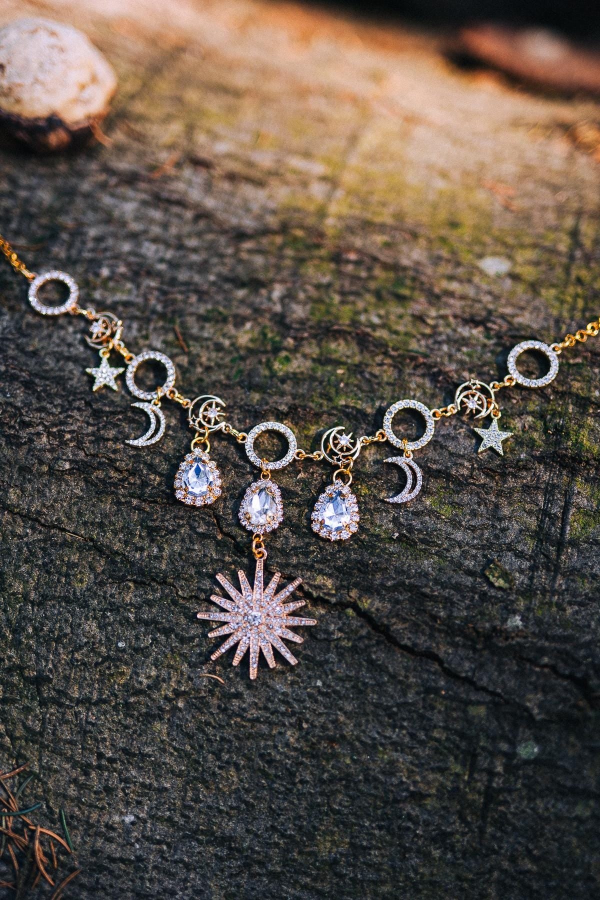 Gold Celestial Earrings Bridal Crystal Drop Goddess Jewelry