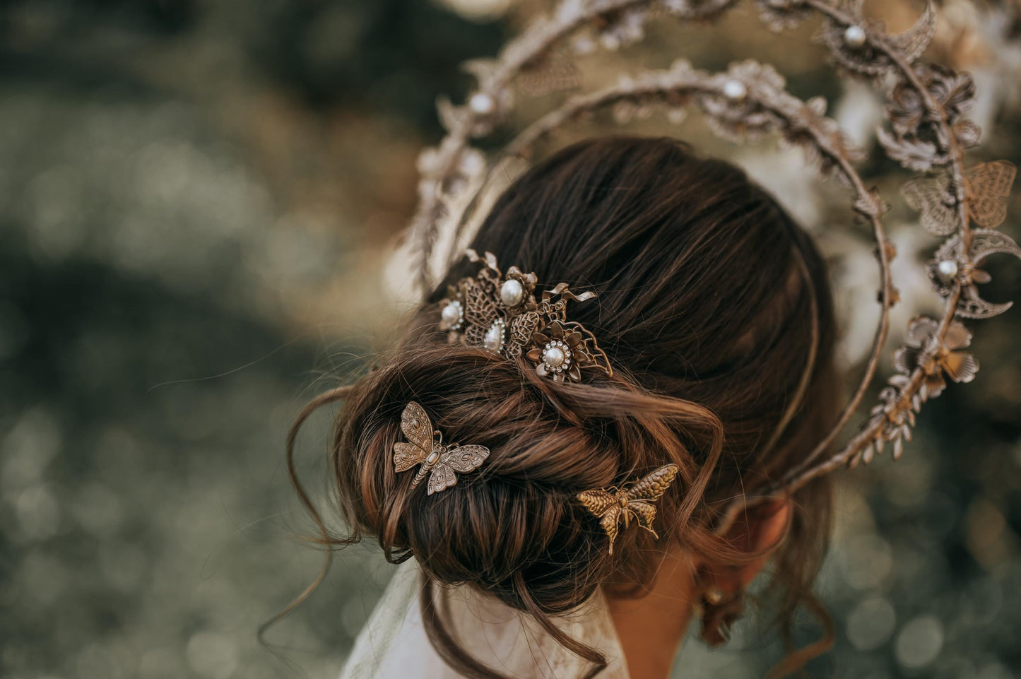 Gold Bridal Hair Pins Set Floral Wedding Hairpiece Masquerade Style